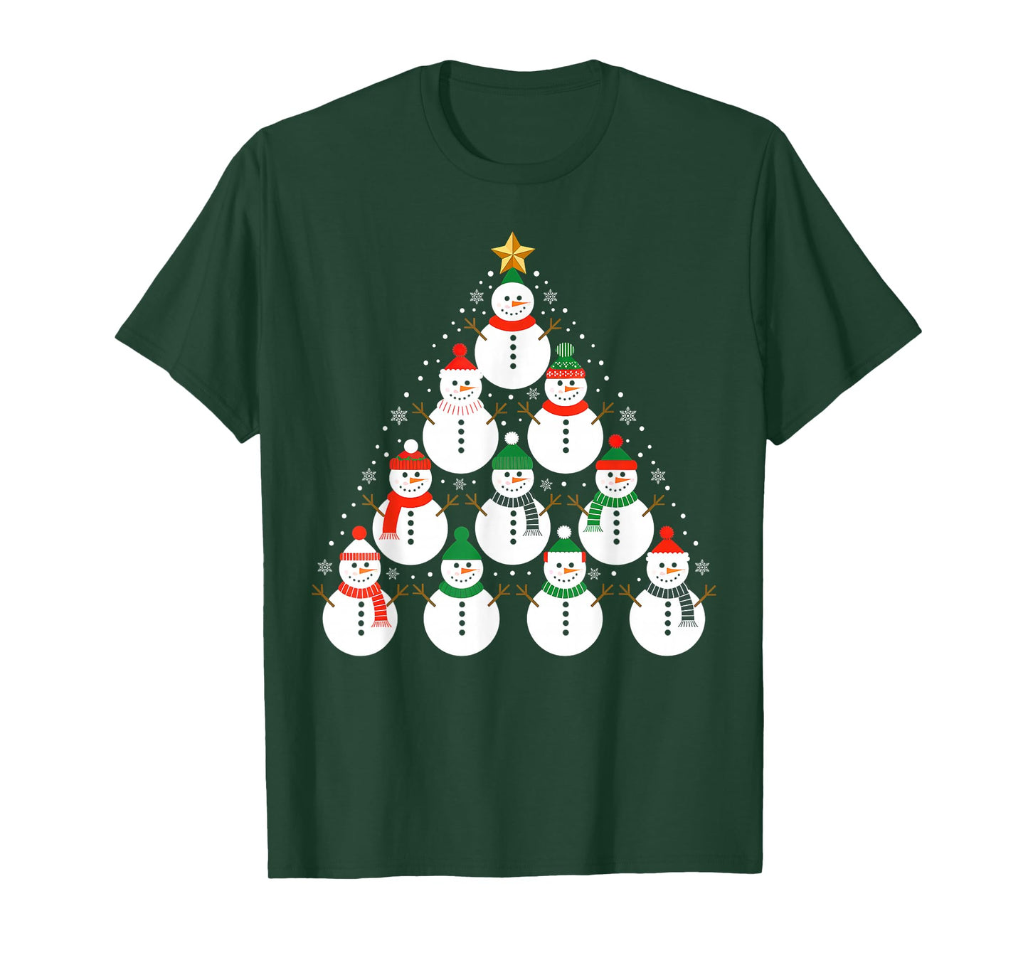 Snowman Christmas Tree Lights Santa Hat Family Xmas Pajamas T-Shirt