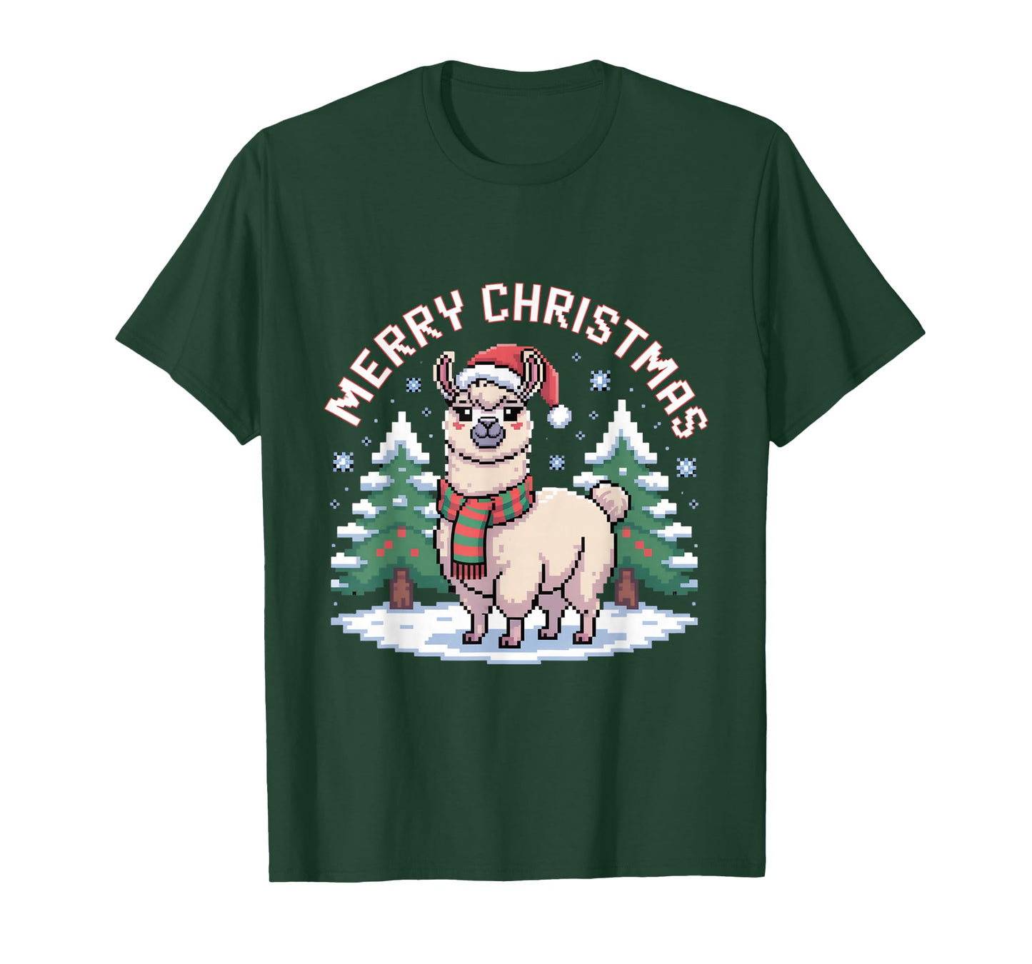 Merry Christmas Llama Pixel Art Ugly Sweater Style Holiday T-Shirt