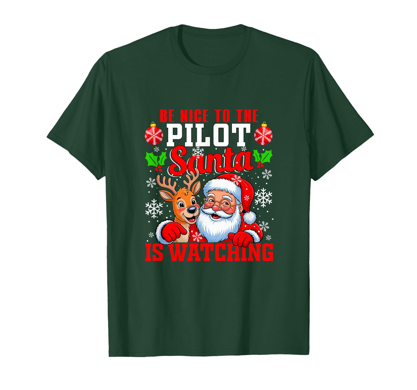 Funny Sarcastic Nice to Pilot Santa is Watching Xmas T-Shirt