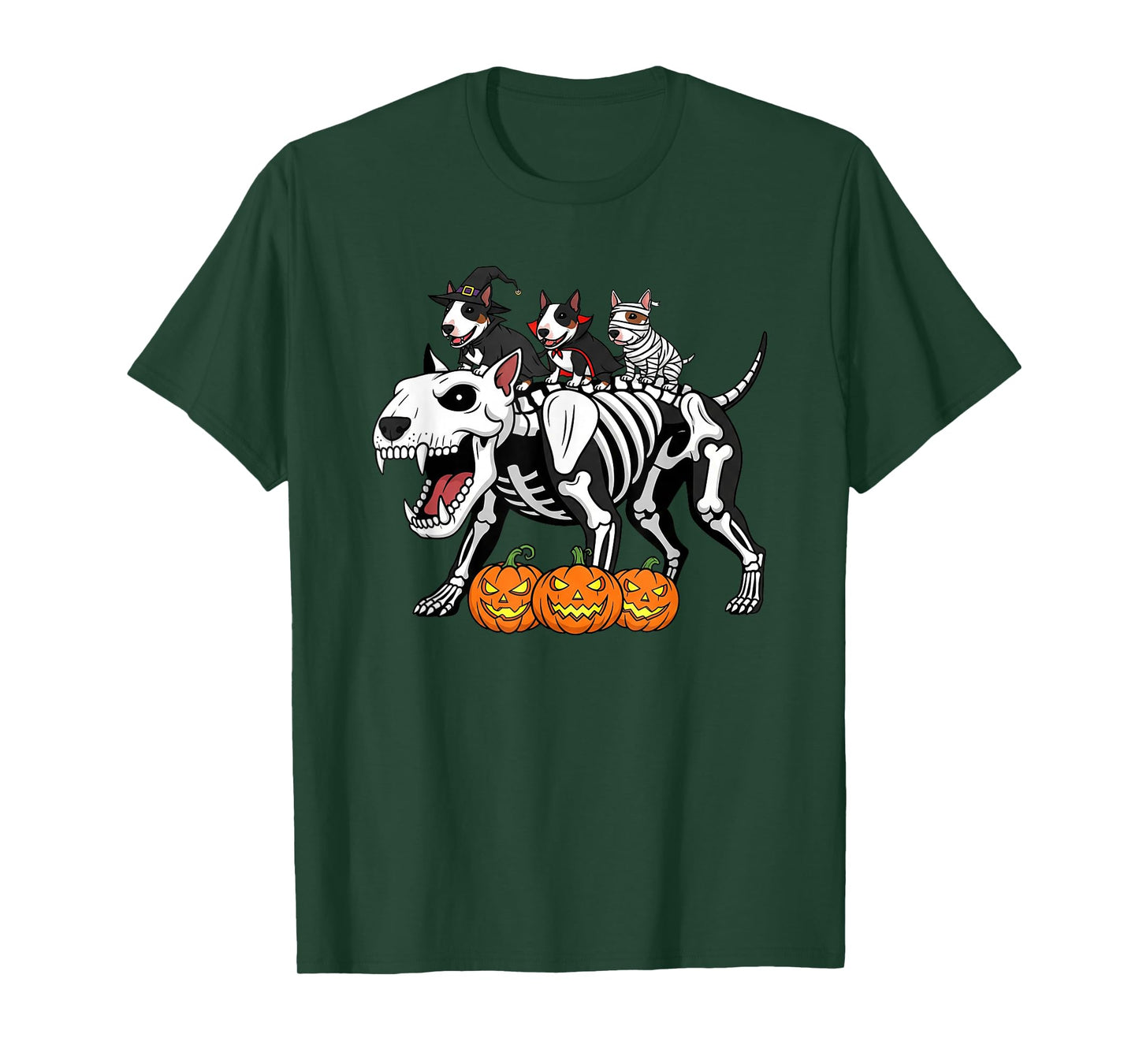 Bull Terrier Skeleton Mummy Witch Halloween Kids Mens Womens T-Shirt