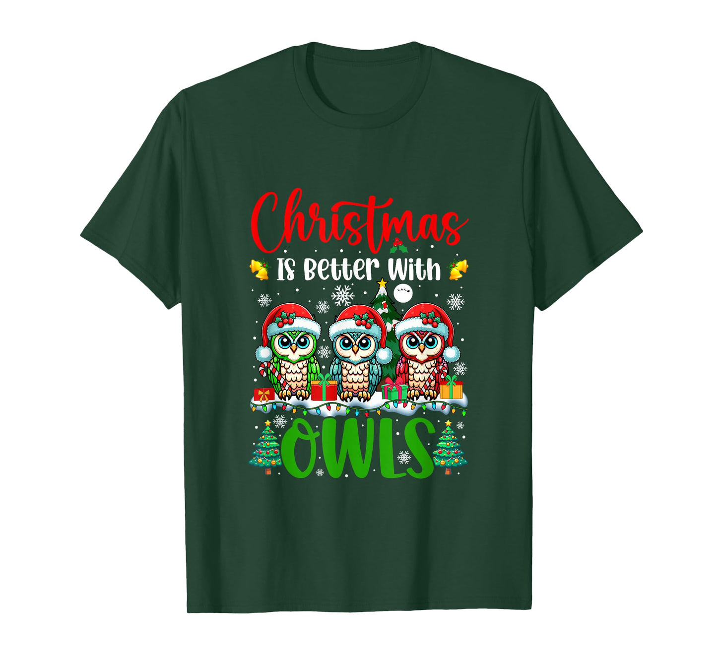 Xmas is Better Funny Joke Owls Lover Christmas Tree T-Shirt