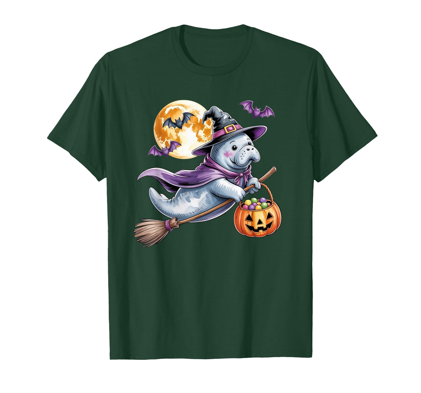 Manatee Witch Hat Pumpkin Halloween Costume T-Shirt