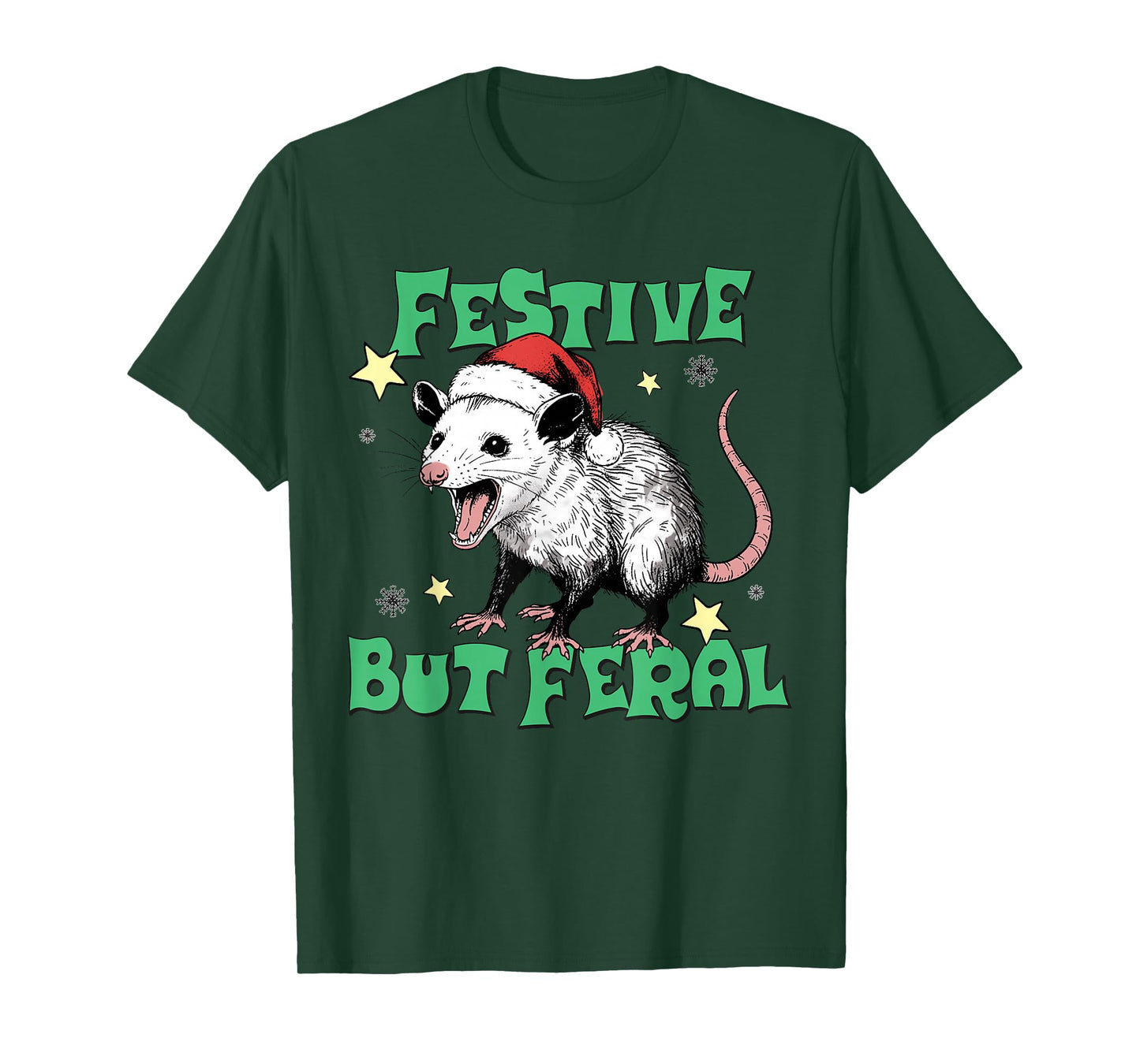 Festive But Feral Possum Design Christmas Humor T-Shirt