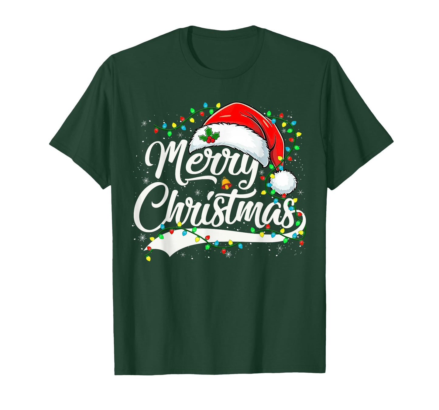 Merry Christmas Lights Red Santa Hat Xmas Family Men Women T-Shirt