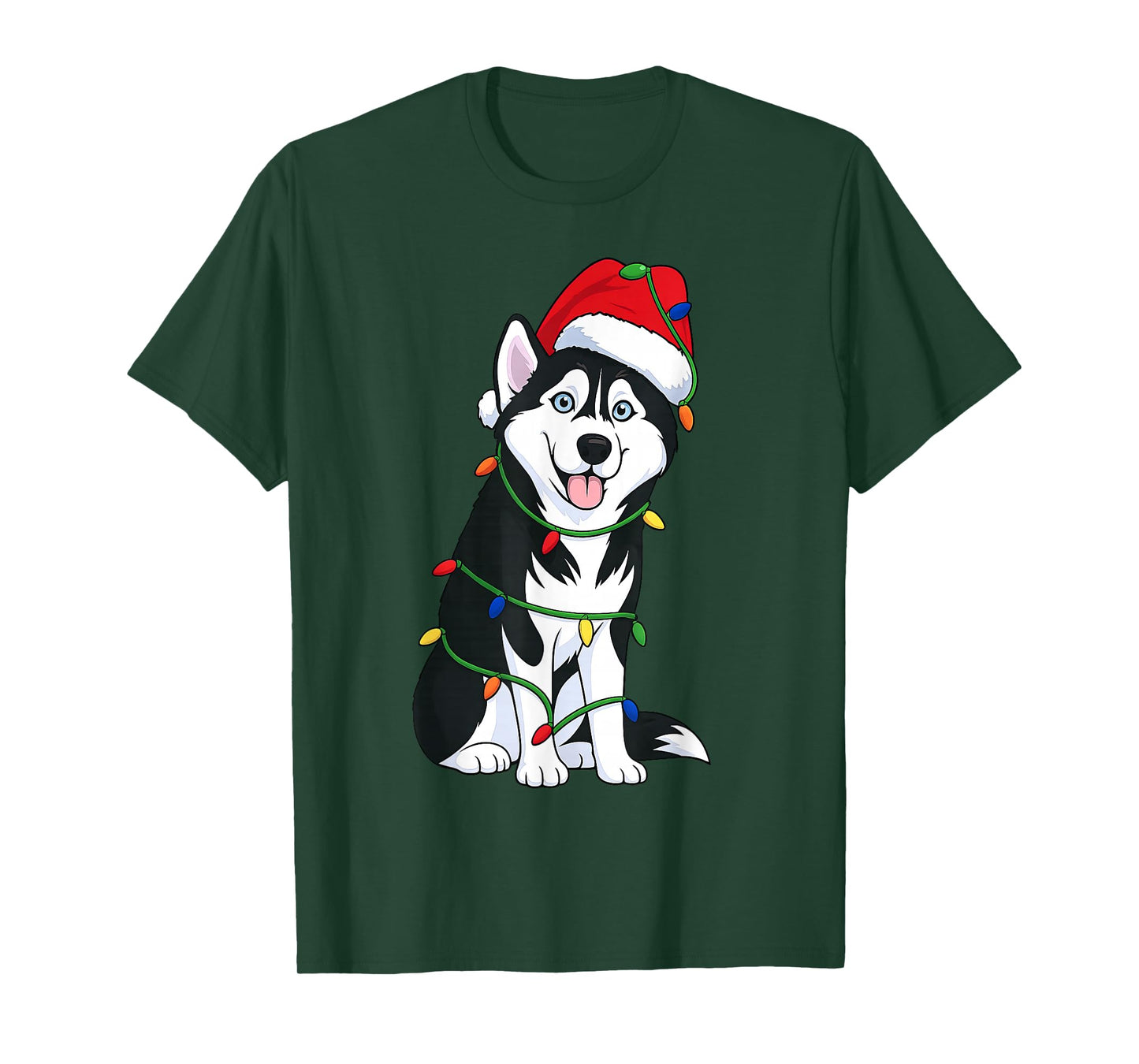 Husky Christmas Tree Lights Holiday Dog Lover T-Shirt