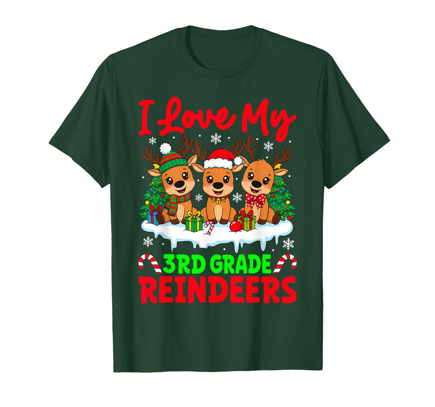 I Love My 3rd Grade Reindeers Three Reindeer Teacher Xmas T-Shirt