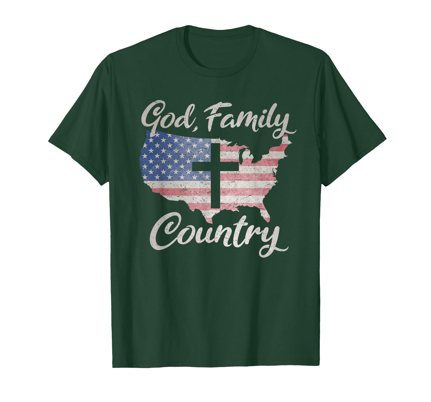 GOD FAMILY COUNTRY Christian Cross Vintage USA American Flag Women Kids Men T-Shirt
