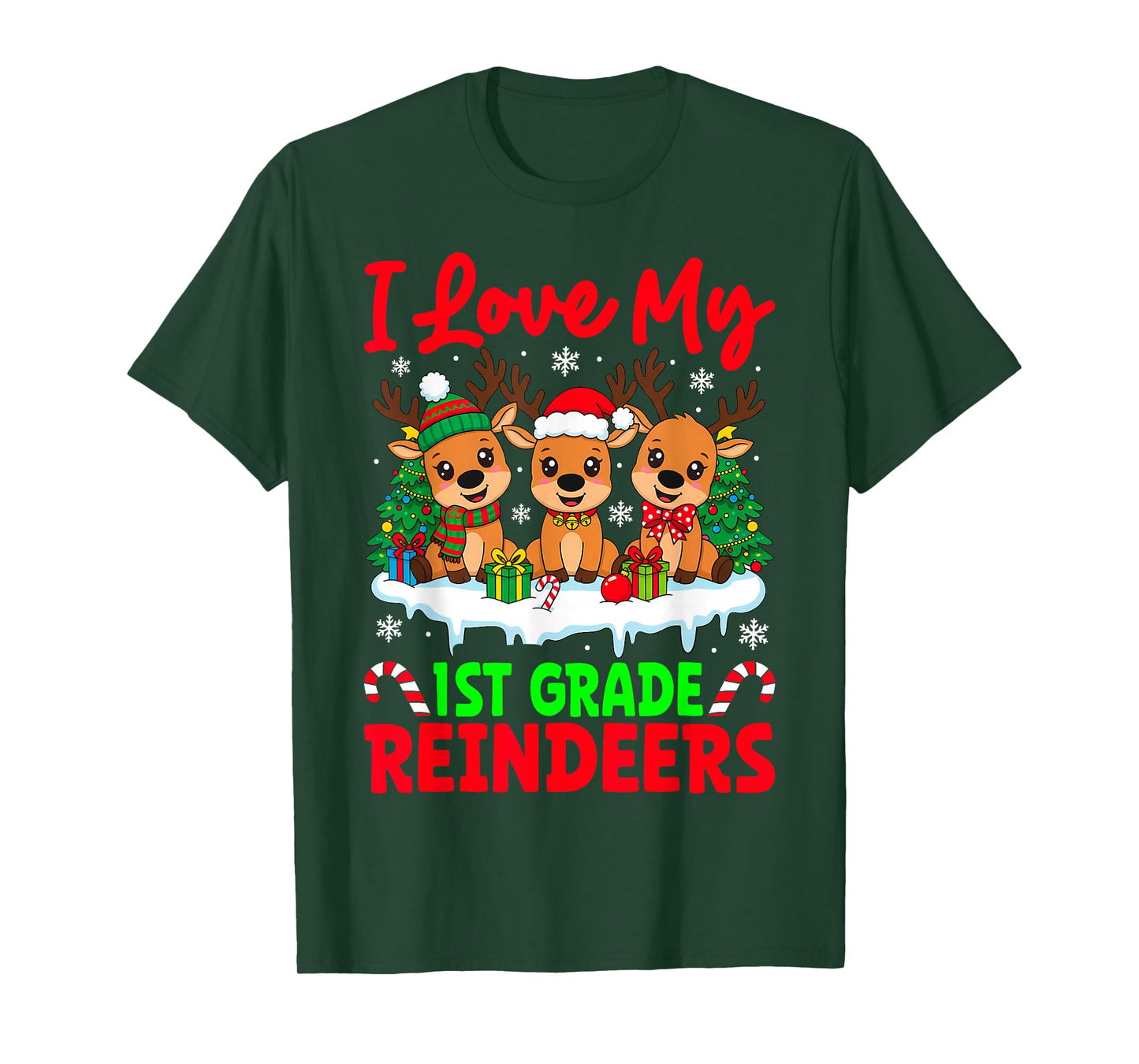 I Love My 1st Grade Reindeers Three Reindeer Teacher Xmas T-Shirt