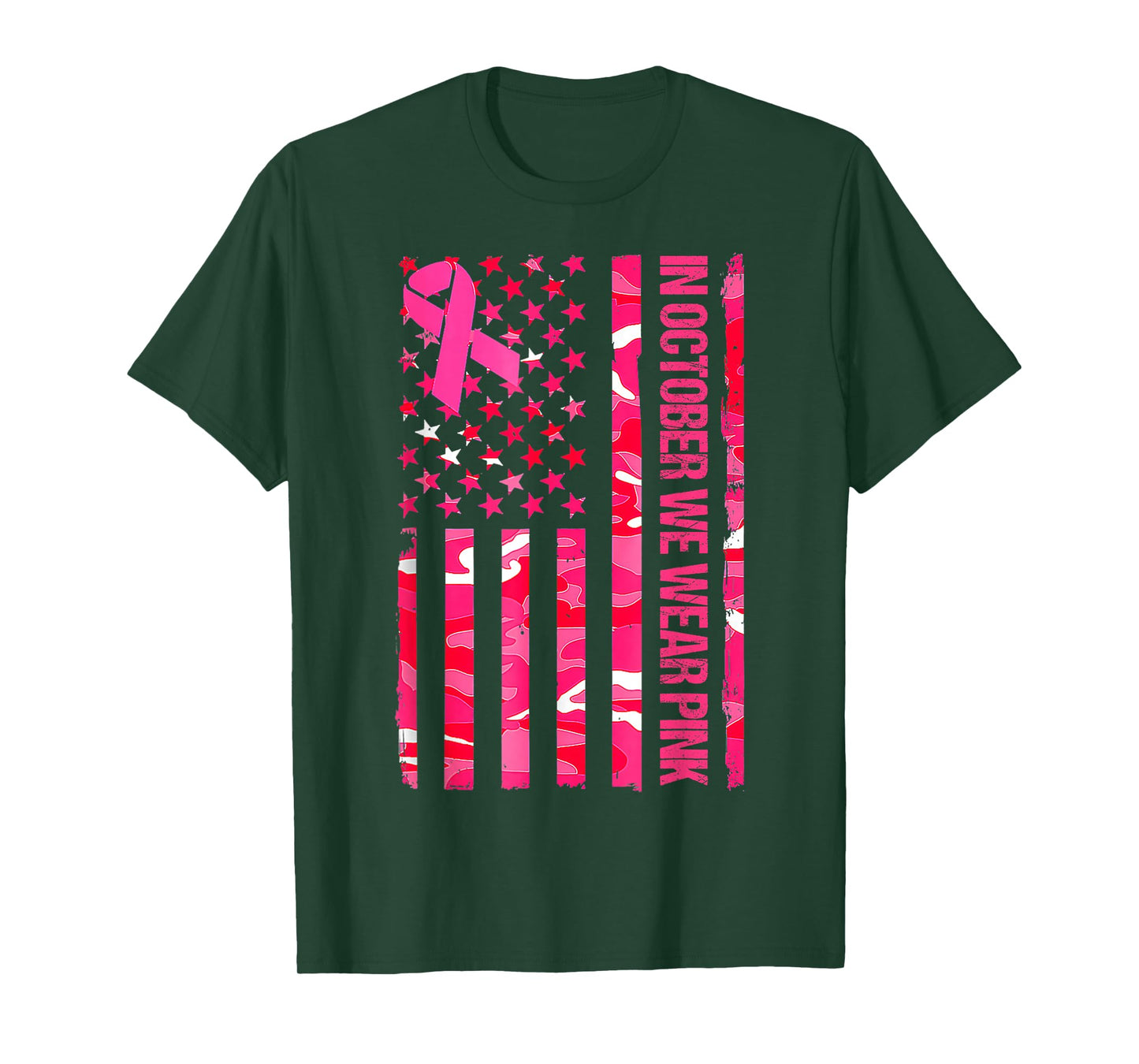 In October We Wear Pink Camo US Flag Breast Cancer Awareness T-Shirt