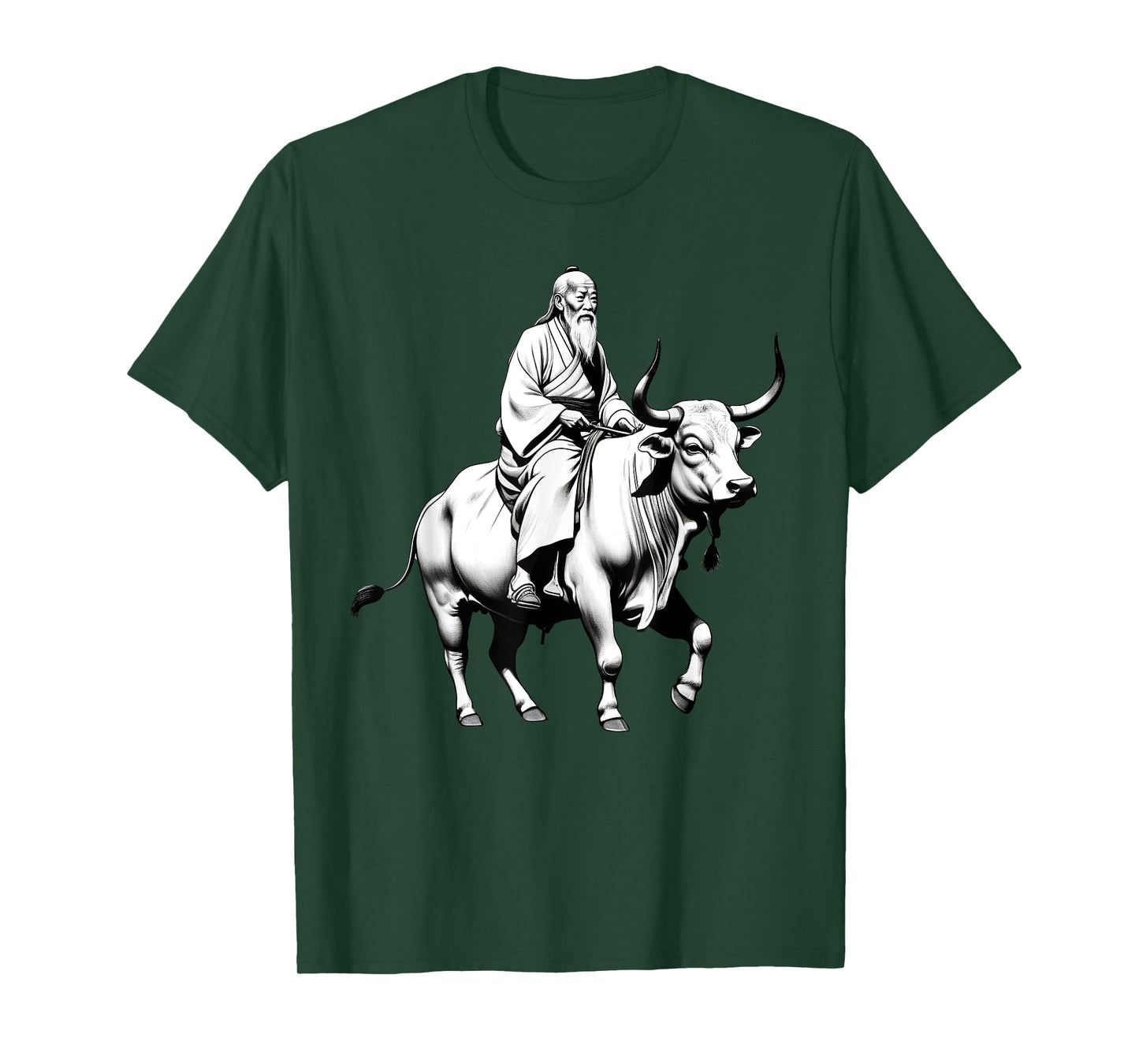 Vintage Spiritual Design Lao Tzu Riding An Ox, Tao Te Ching Unisex-Adults, Unisex-Kids Grey Short Sleeve Classic Fit Polyester T-Shirt