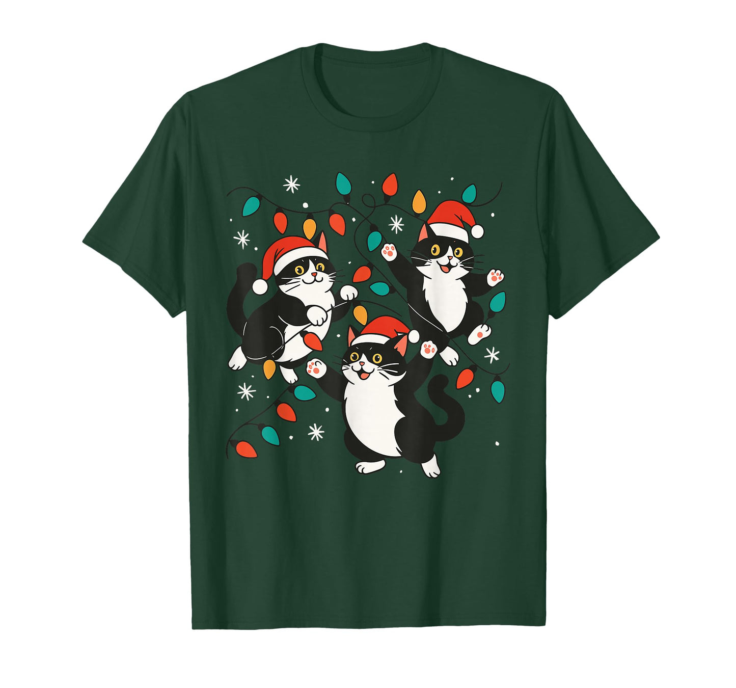 Black Cat Christmas Tree Lights Shirt, Funny Cats Santa Hat T-Shirt