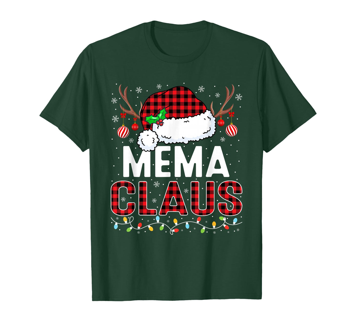 Christmas Lights Mema Claus Family Matching Xmas Pajama T-Shirt