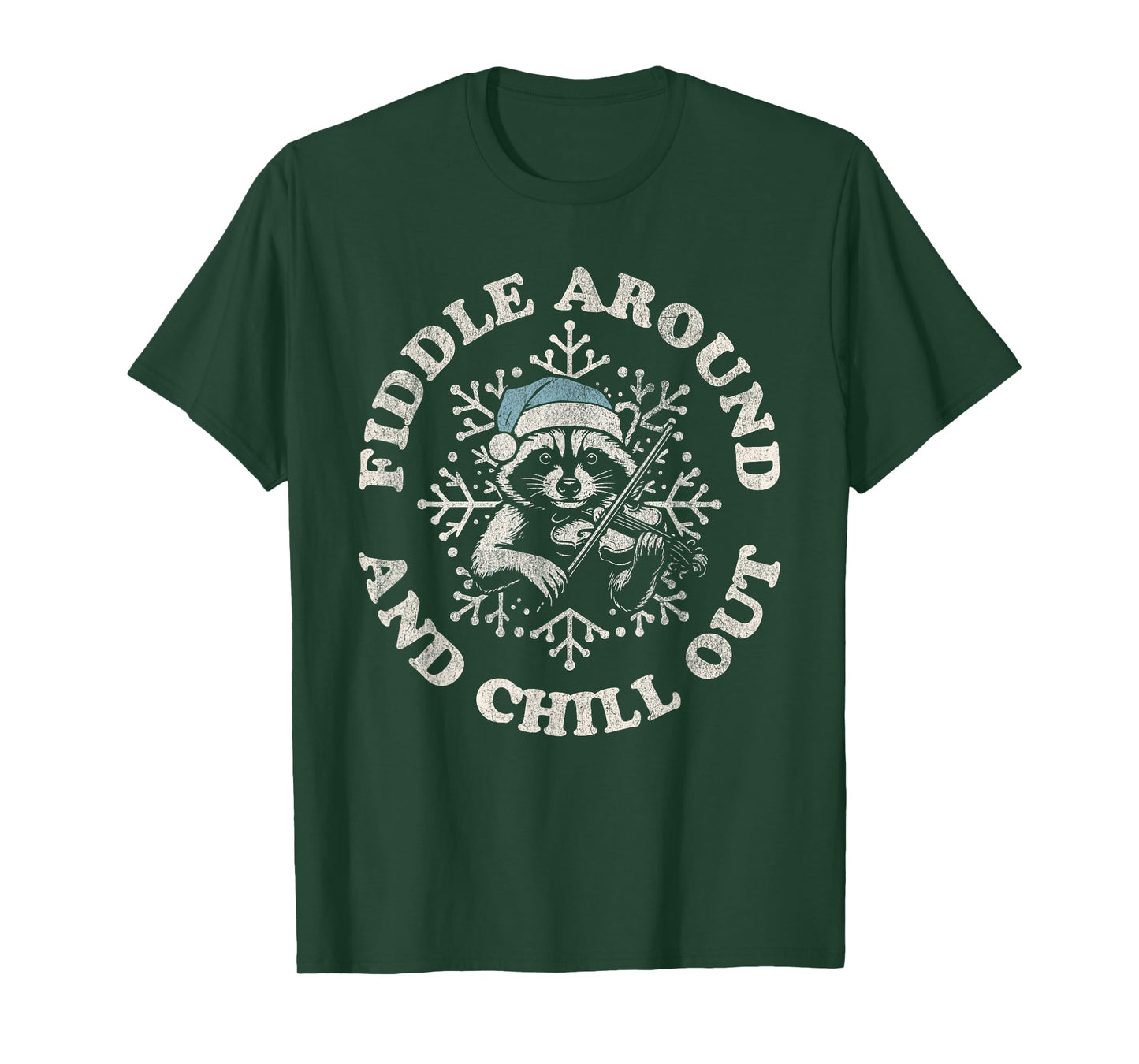 Fiddle Around and Chill Out Winter Raccoon Christmas T-Shirt