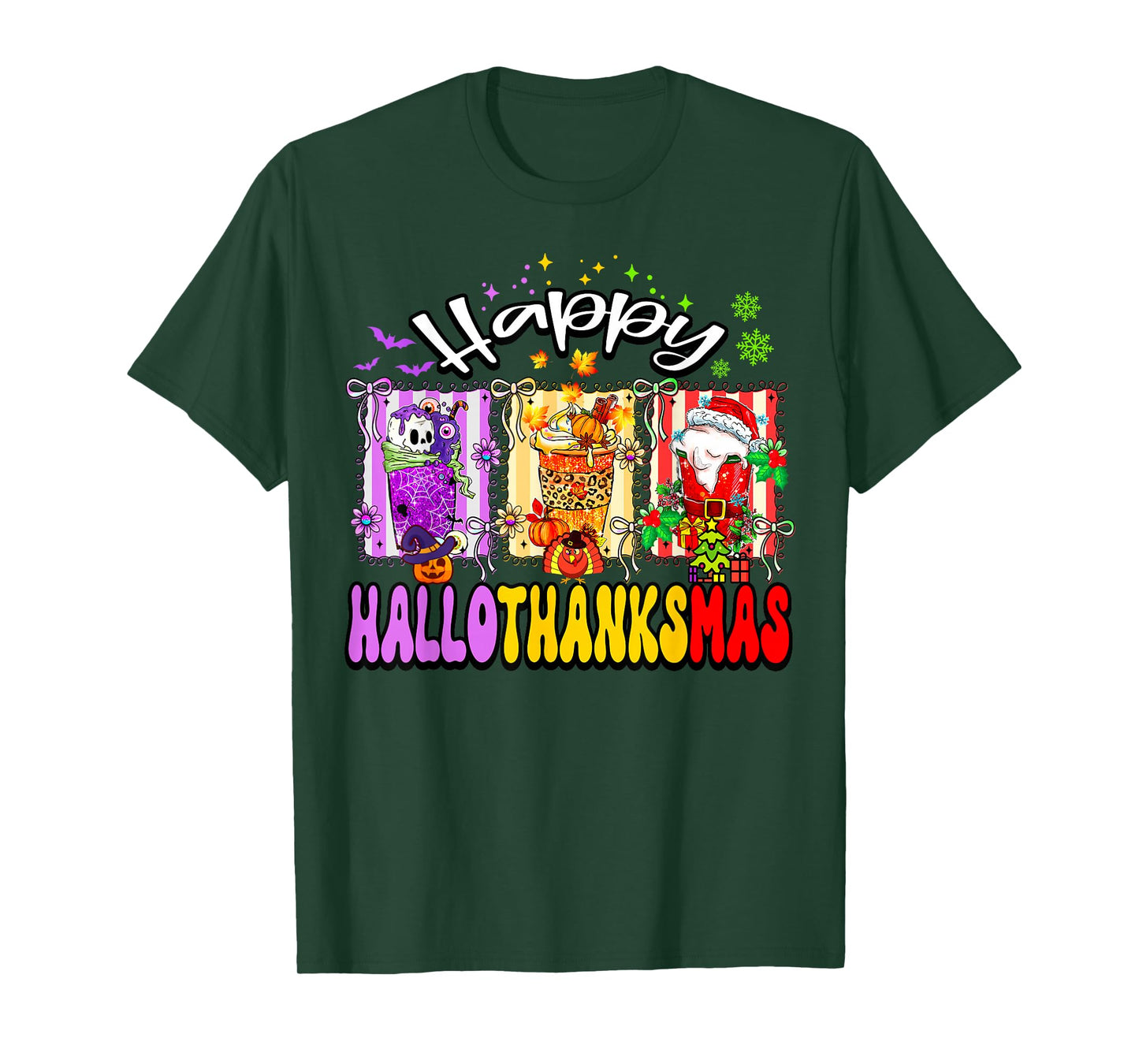 Hallothanksmas Coffee Latte Halloween Thanksgiving Christmas T-Shirt