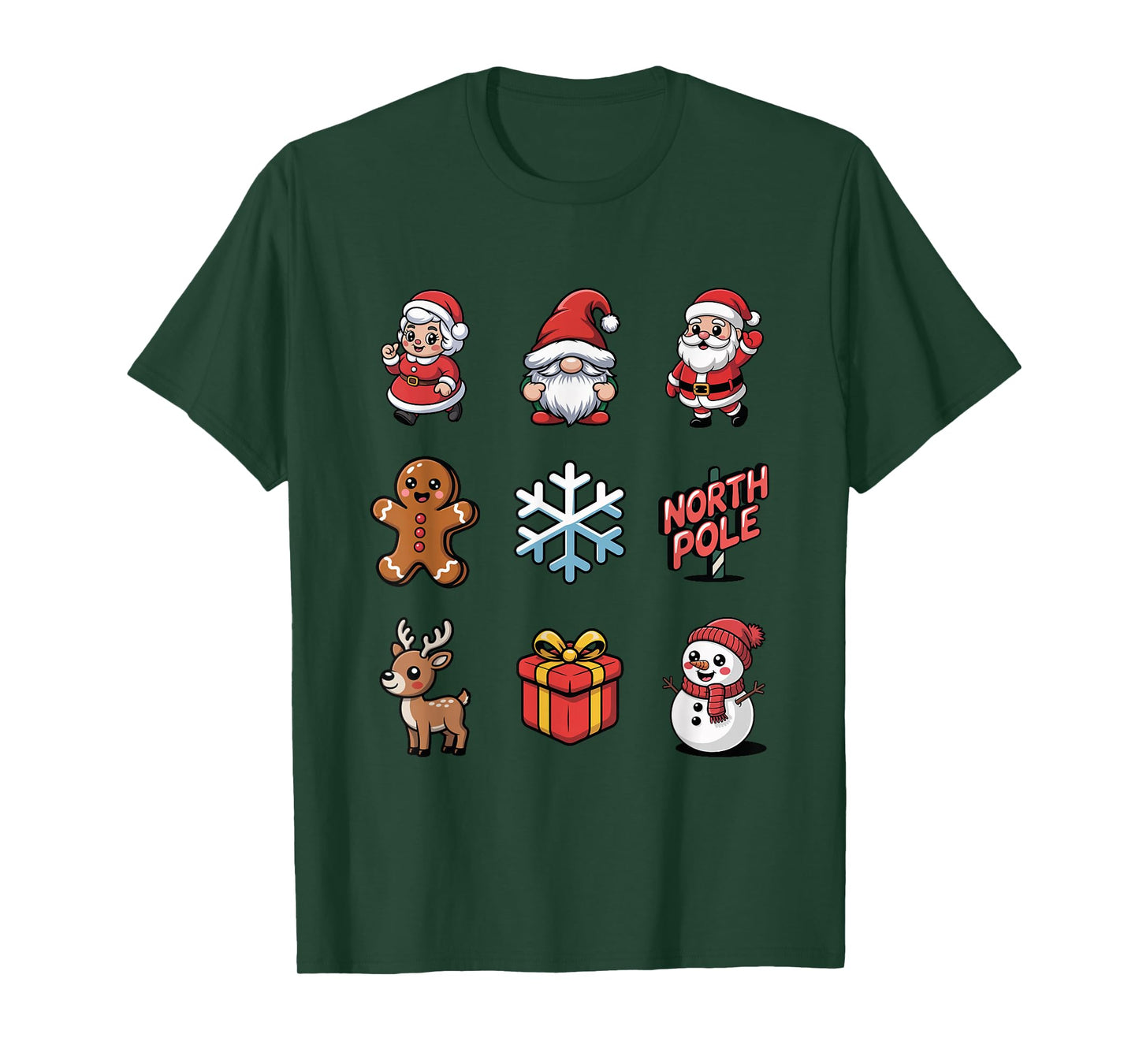 Cute Santa Claus Reindeer Gnome Christmas Characters T-Shirt