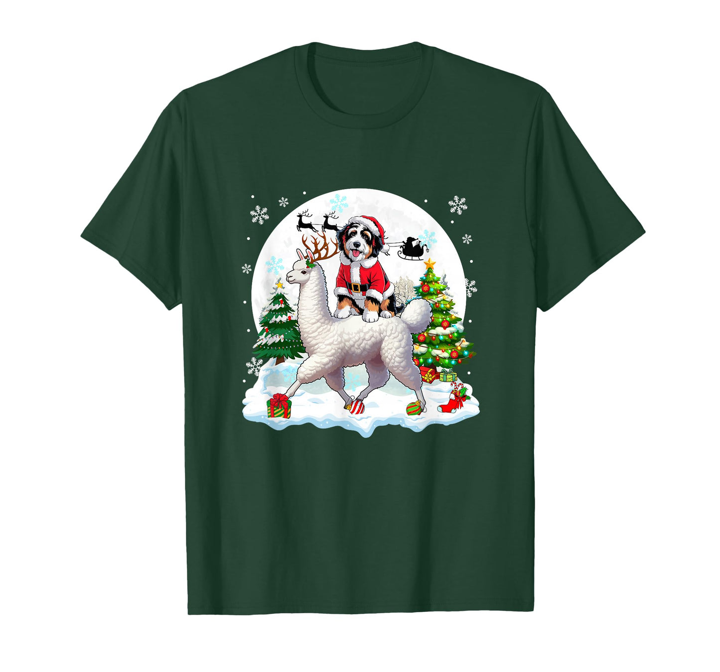 Santa Bernedoodle Riding Llama Reindeer Christmas Owner Kids T-Shirt