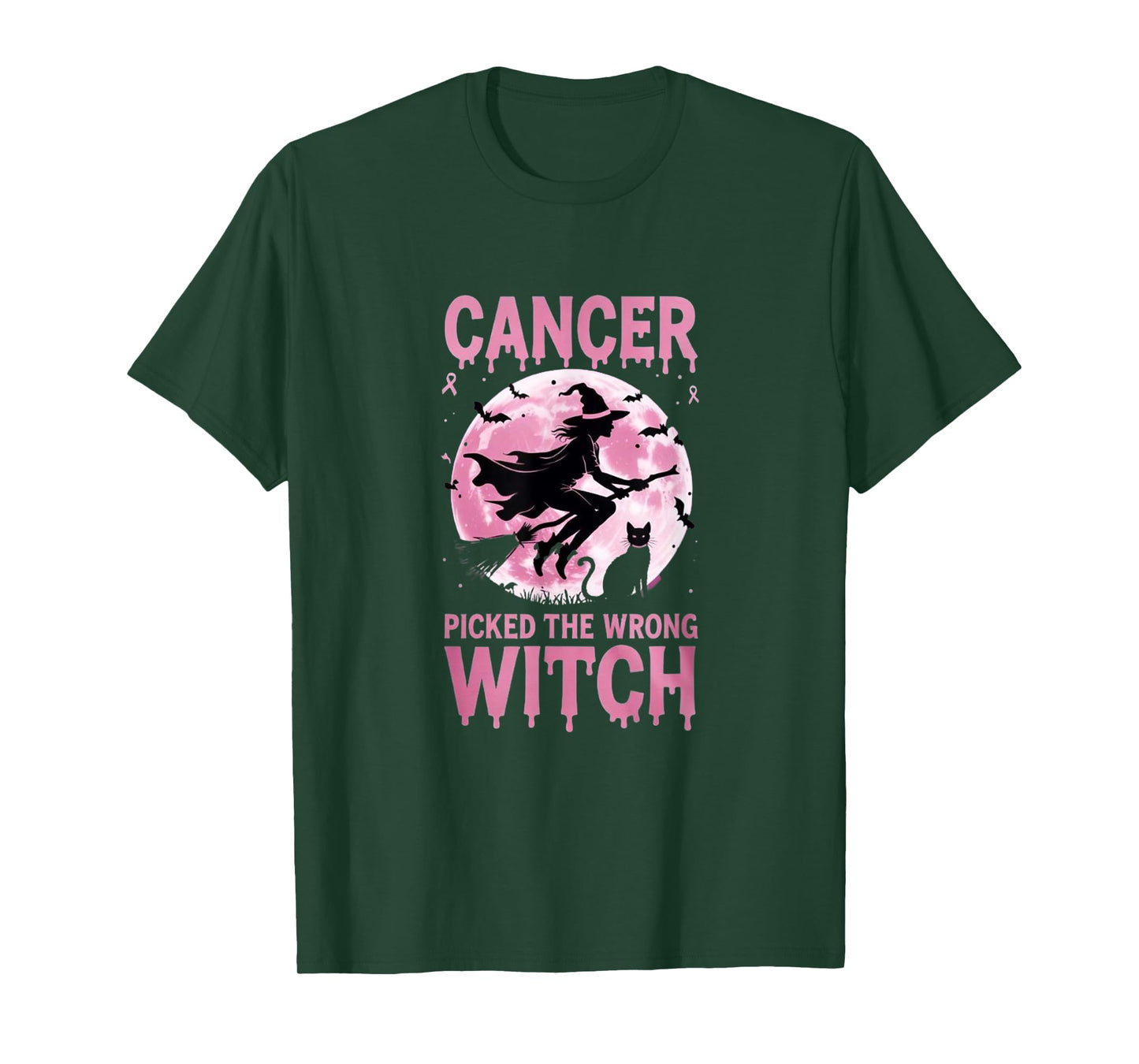Cancer Picked The Wrong Witch - Pink October Halloween T-Shirt