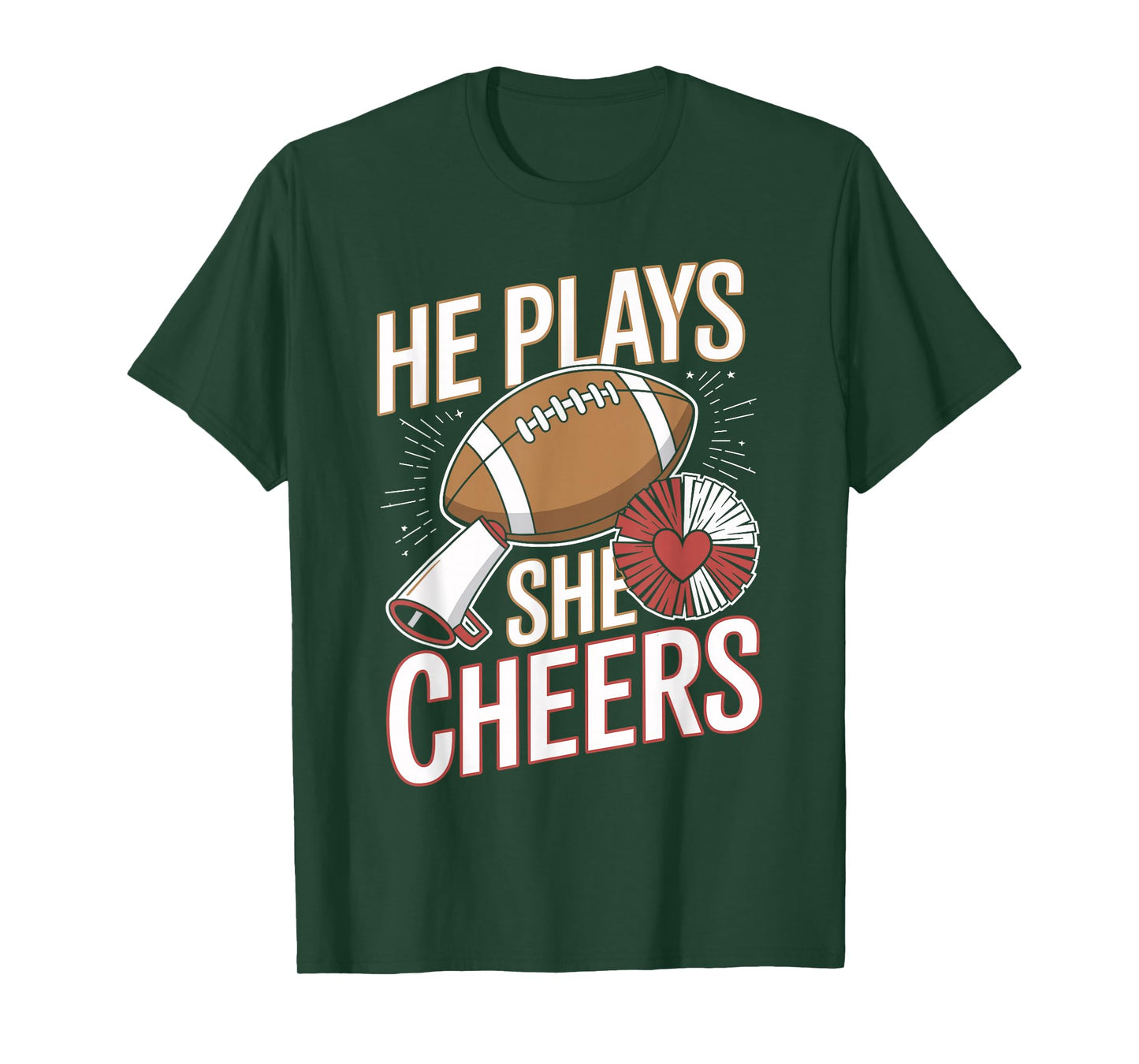 He Plays She Cheers Football Cheerleading T-Shirt