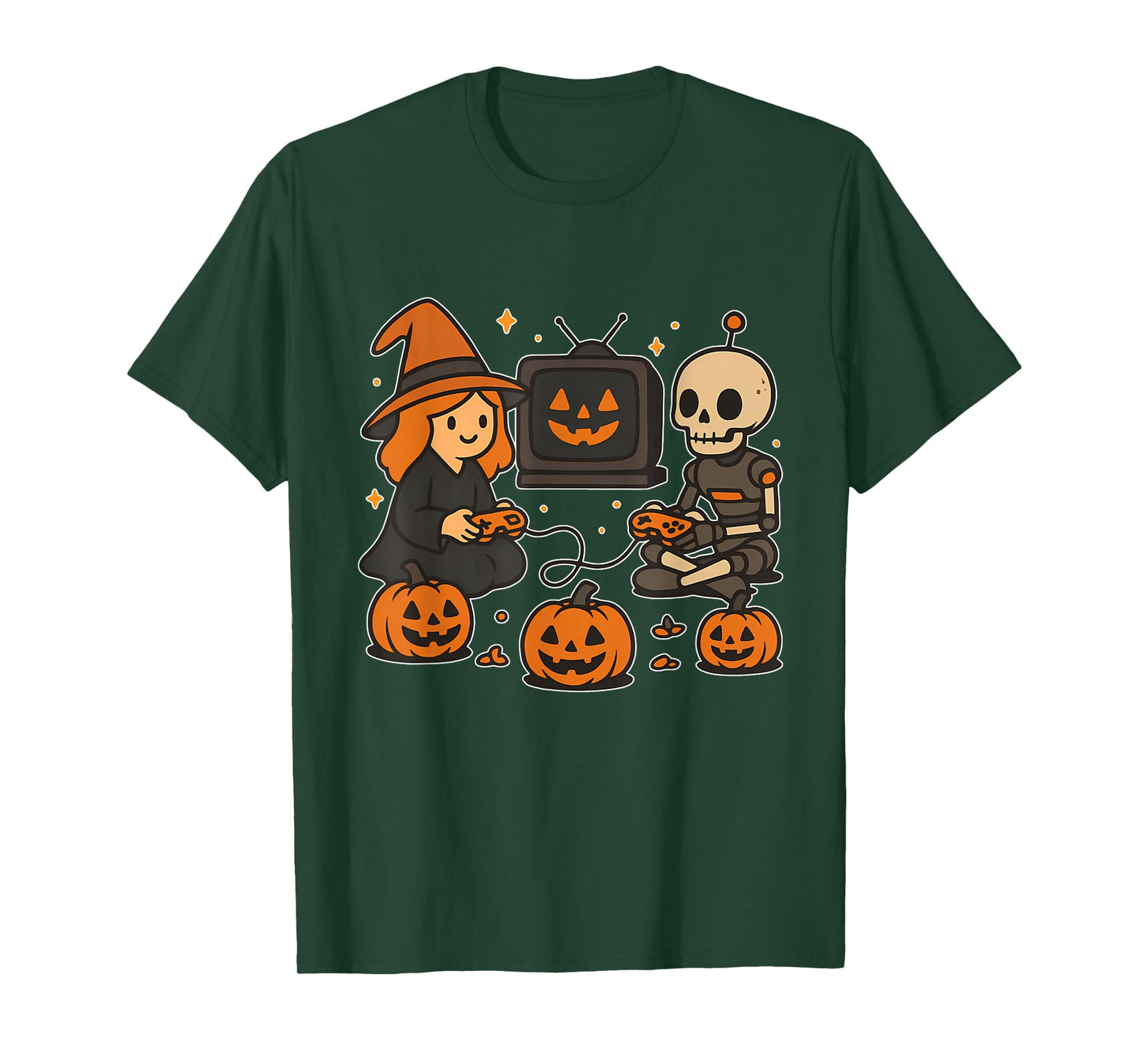Witch and Robot Skeleton Gaming T-Shirt