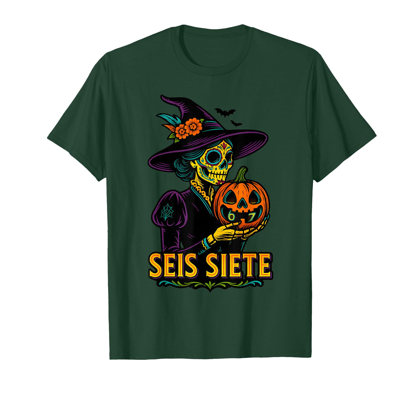 67 SEIS Siete La Catrina Witch Muertos Halloween Calaveras T-Shirt