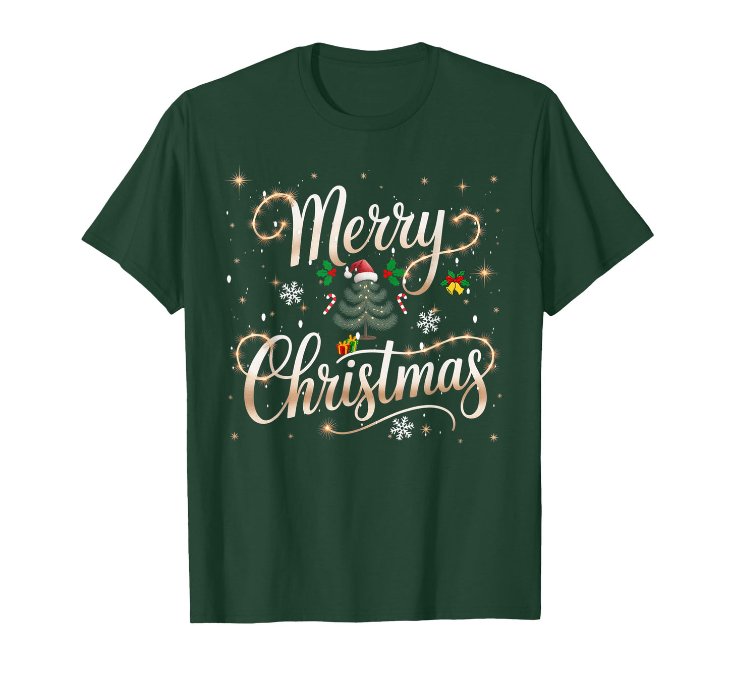 Merry Christmas Lights Red Santa Hat Xmas Men Women Kid T-Shirt