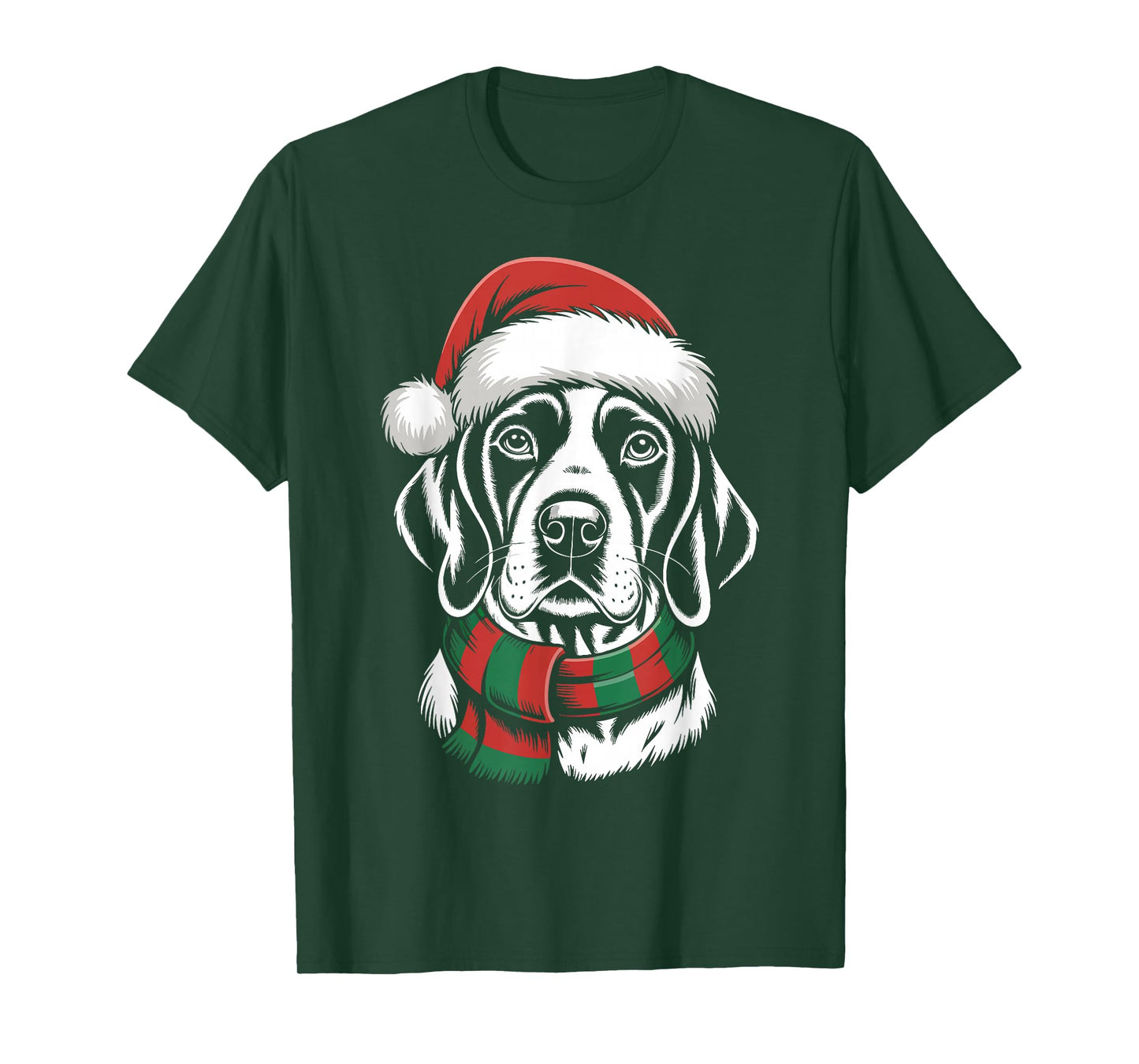 English Pointer Dog Xmas Santa Hat Scarf Christmas Costume T-Shirt