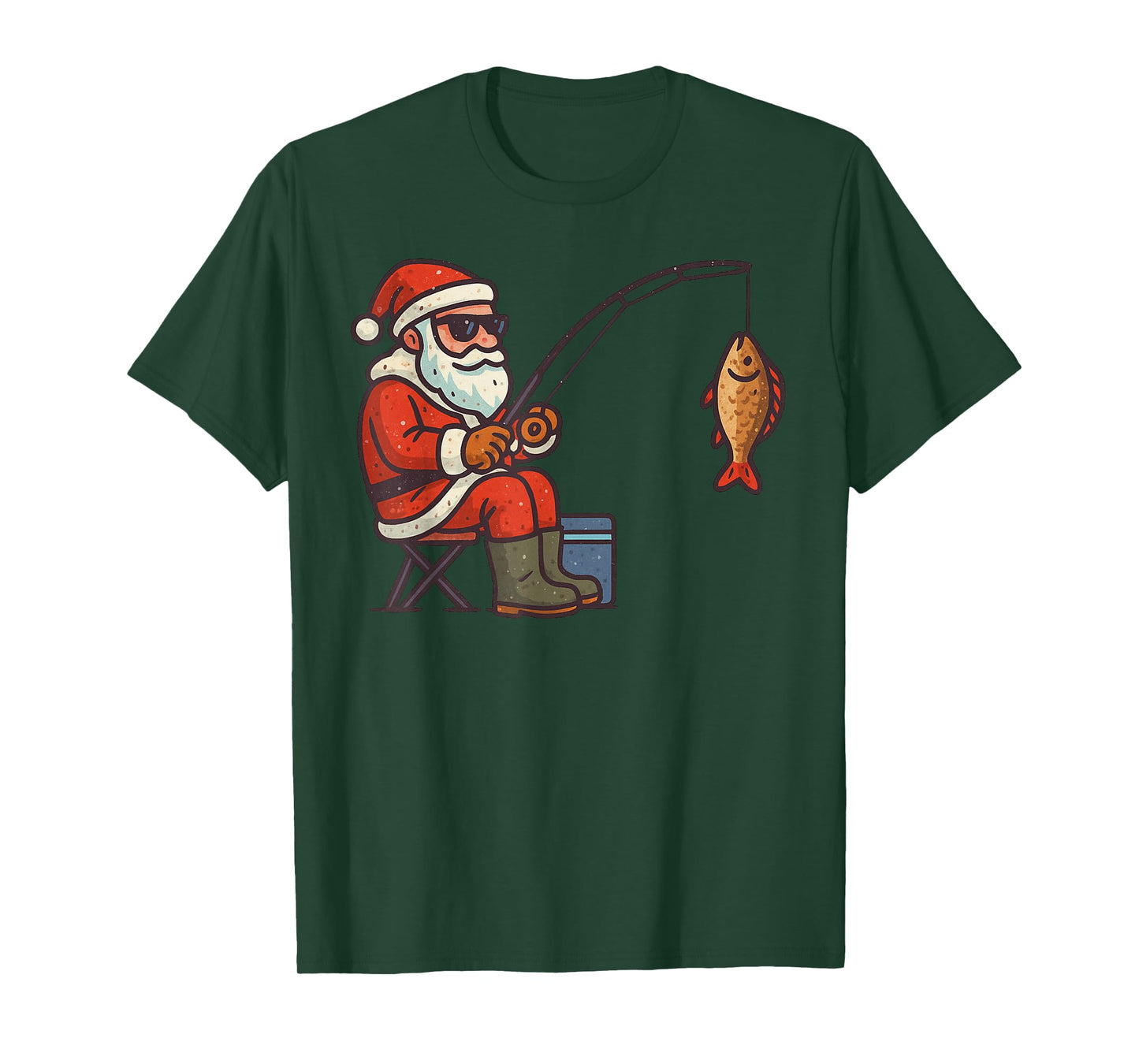 Santa Fishing Christmas Vintage Fish Funny Xmas T-Shirt