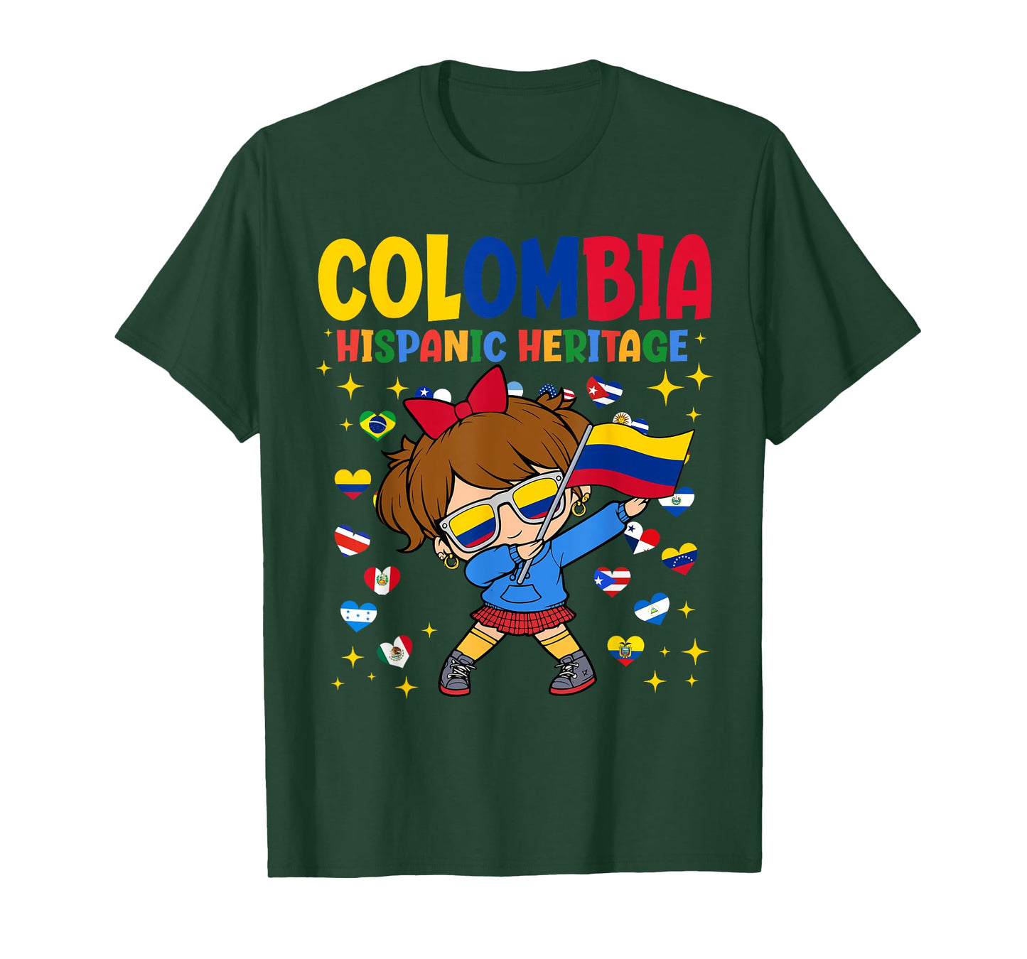 Hispanic Heritage Month Colombia Flag Colombian Girl Kids T-Shirt
