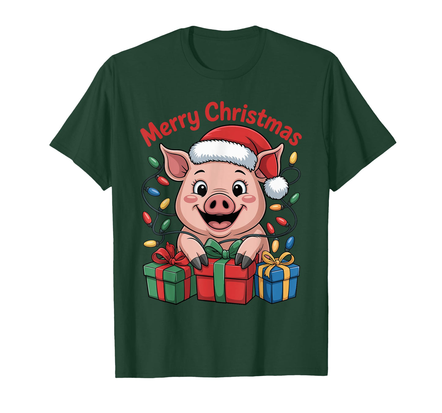 Funny Pig Santa Hat Animals Lovers Ugly Christmas Pajamas T-Shirt