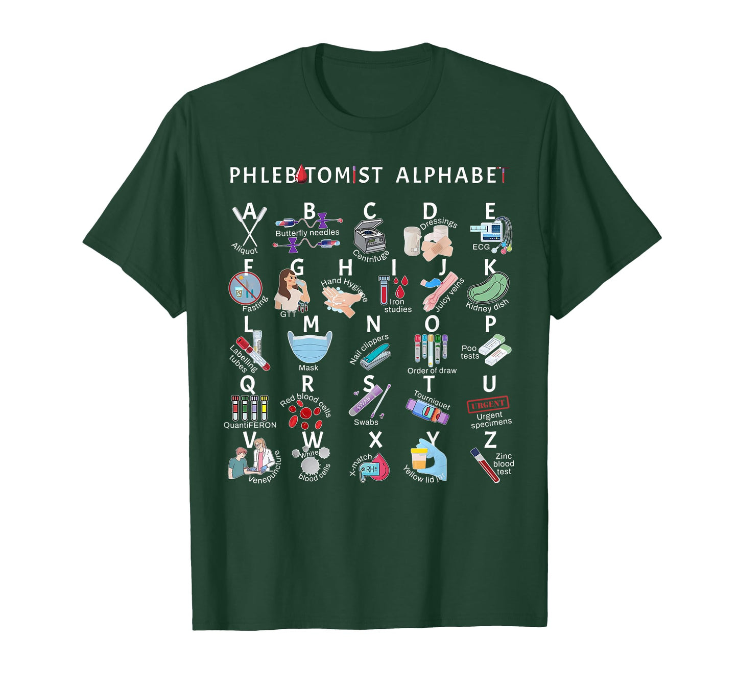 Phlebotomy Nurse Phlebotomist Alphabet Outfit Unisex-Adults Black Small Modern Crew Neck Letter Print T-Shirt