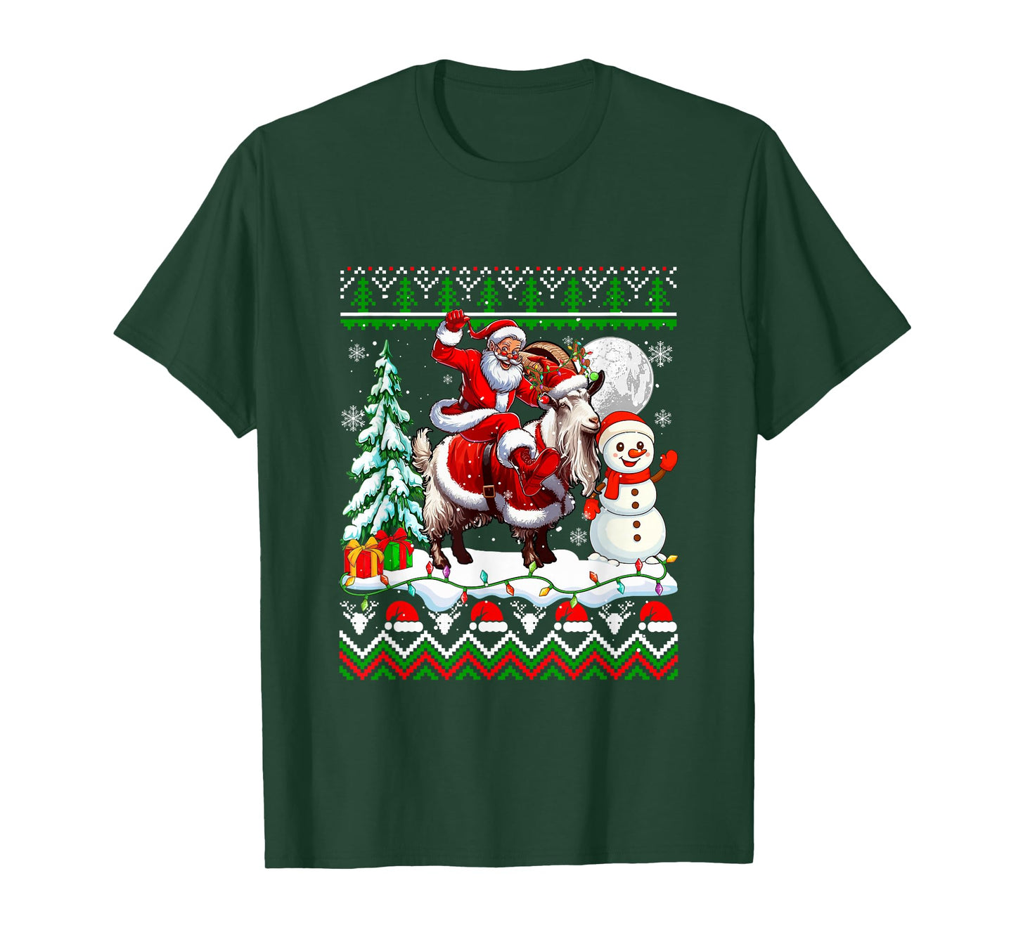 Santa Riding Goat Reindeer Christmas Sweater Farmer Snowman T-Shirt