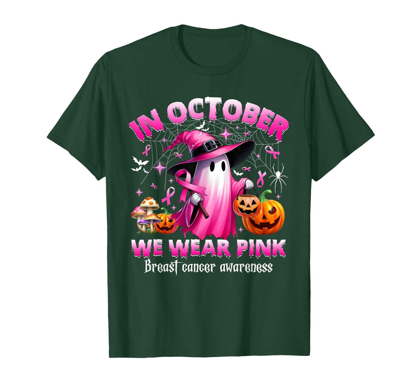Breast Cancer Shirt for Women in October We Wear Pink Ghost T-Shirt