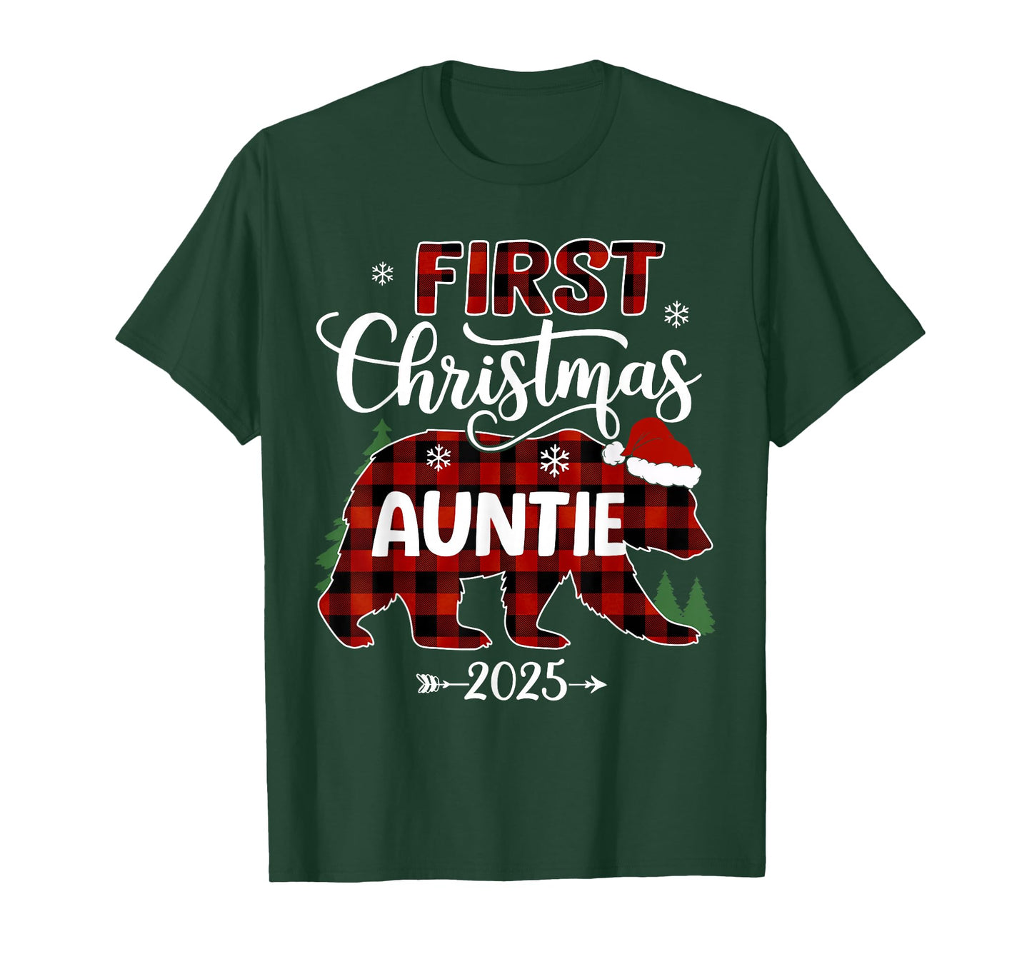 Pregnancy First Christmas Auntie Red Plaid Bear Santa 2025 T-Shirt