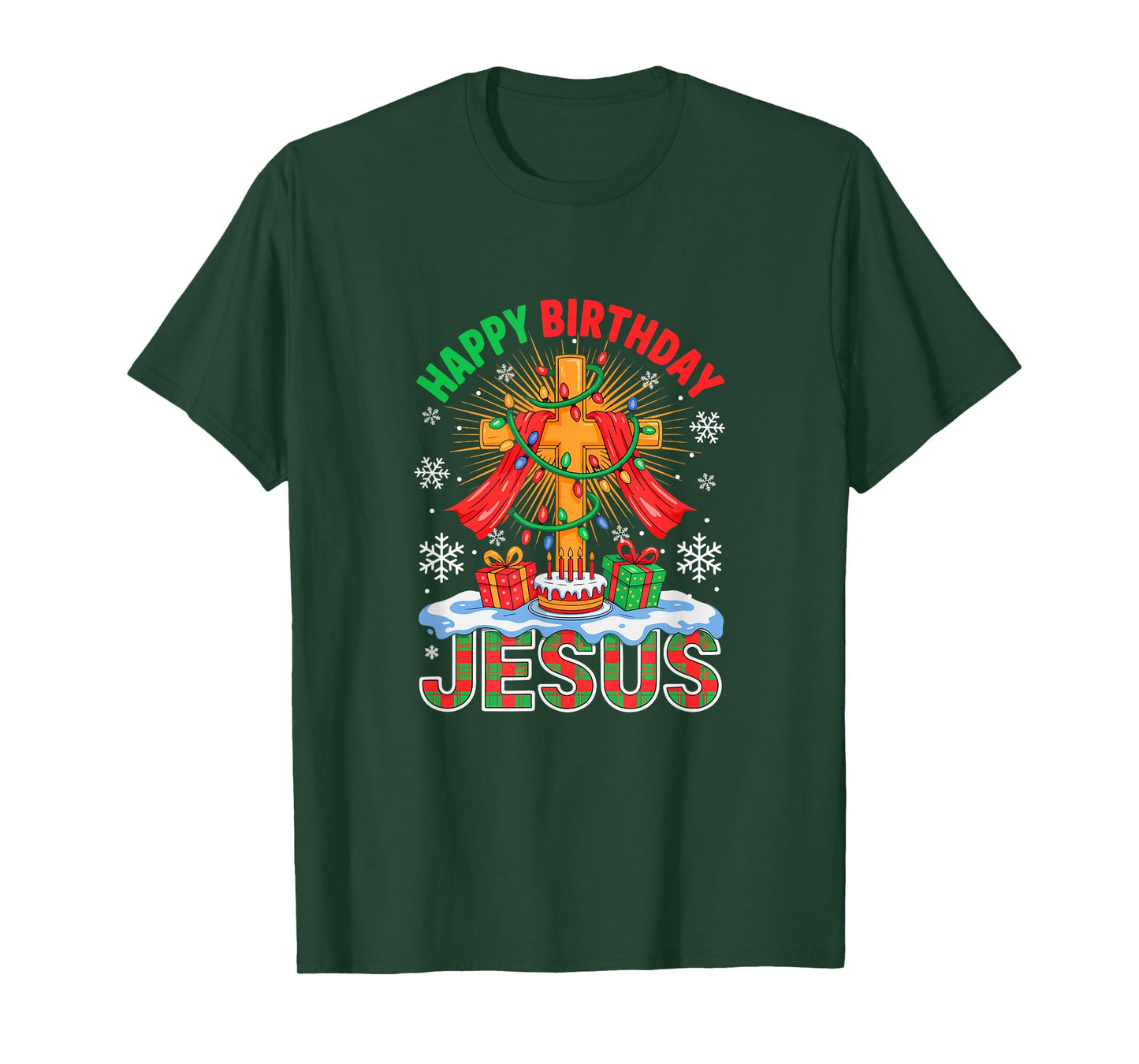 Birthday Jesus Costume Christmas Lights Christian Cross T-Shirt