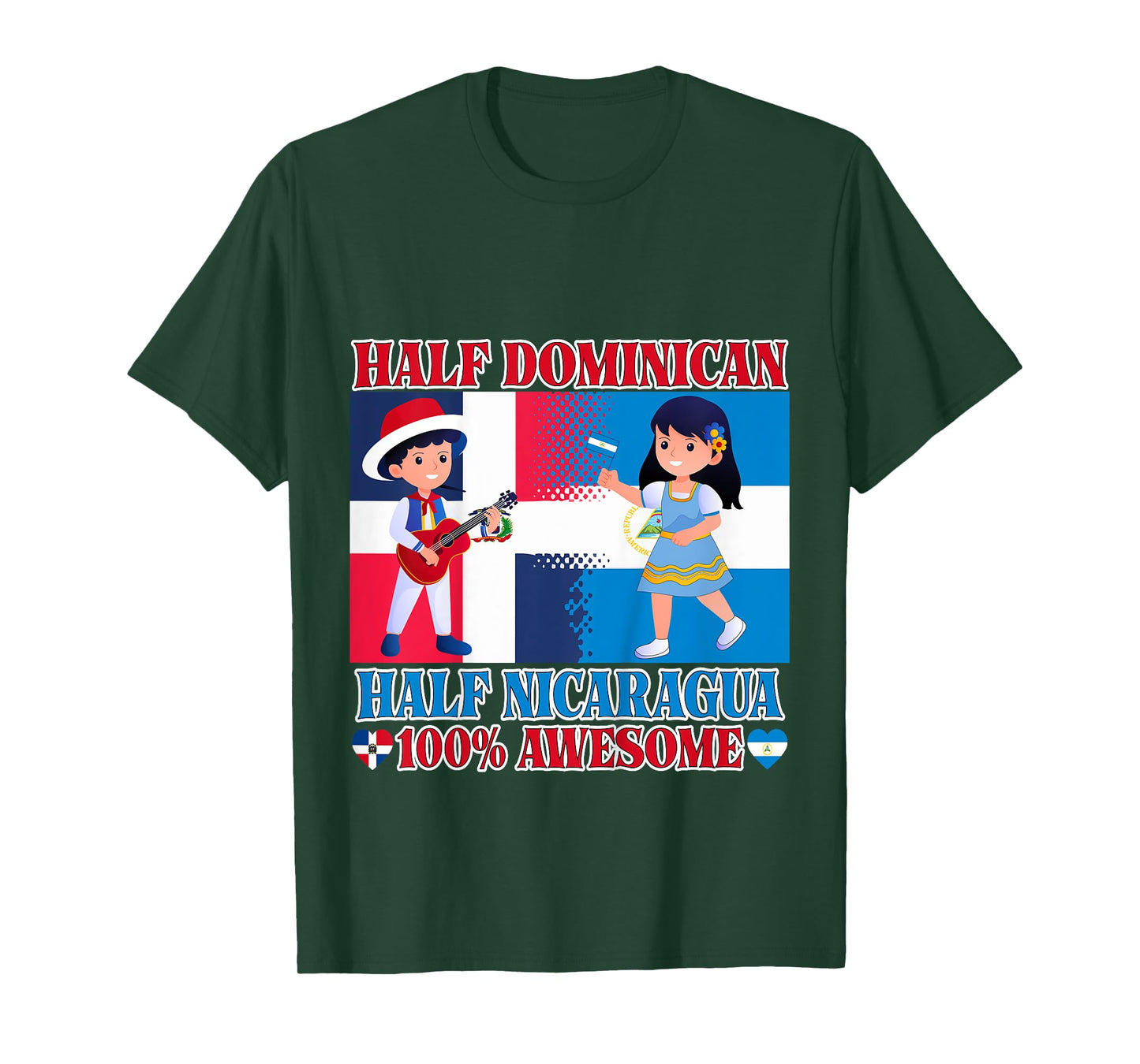 Half Nicaraguan Half Dominican Republic Flag Toddler Girls T-Shirt