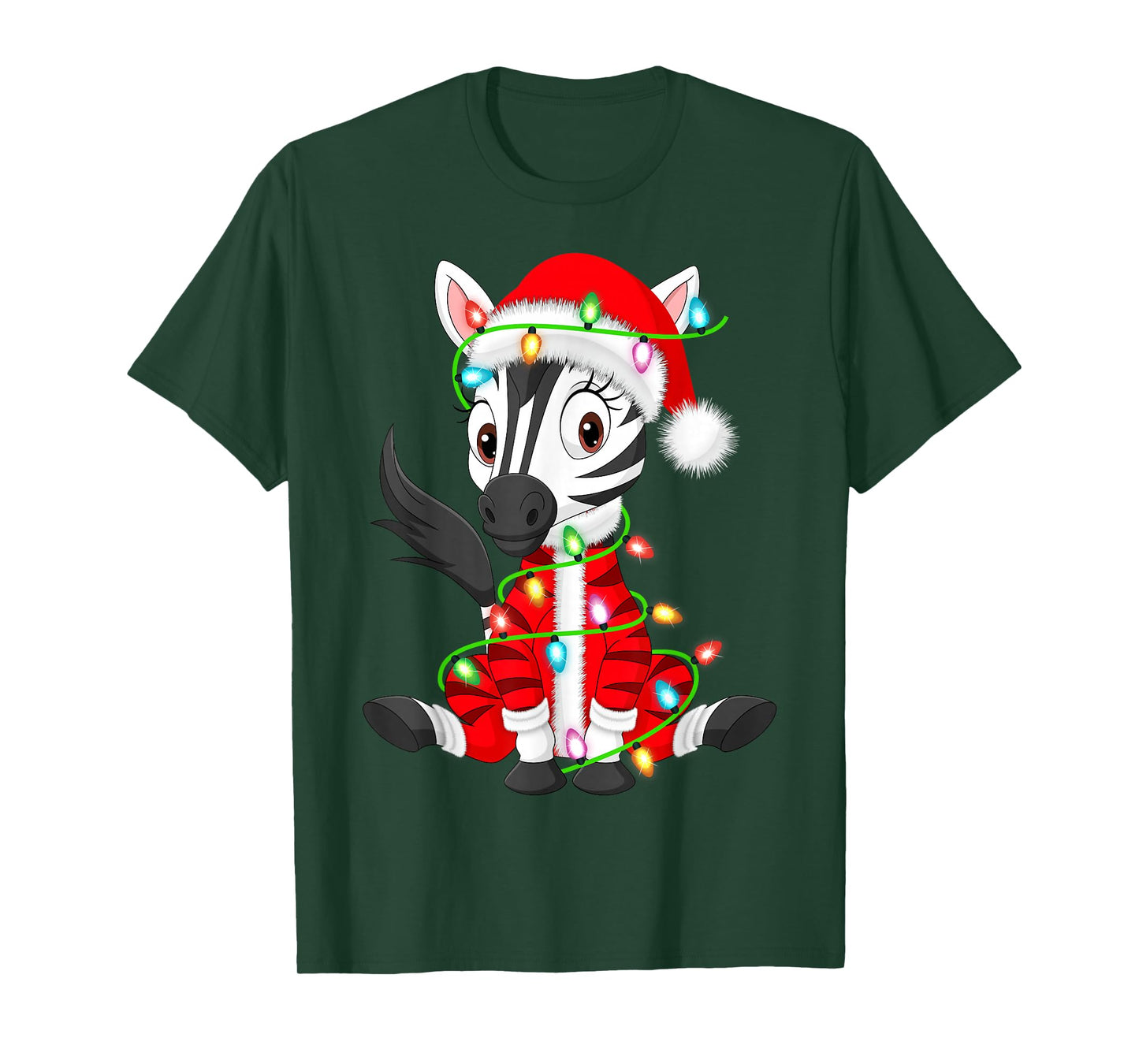 Zebra Christmas Lights Santa Costume Cute Animal Xmas T-Shirt