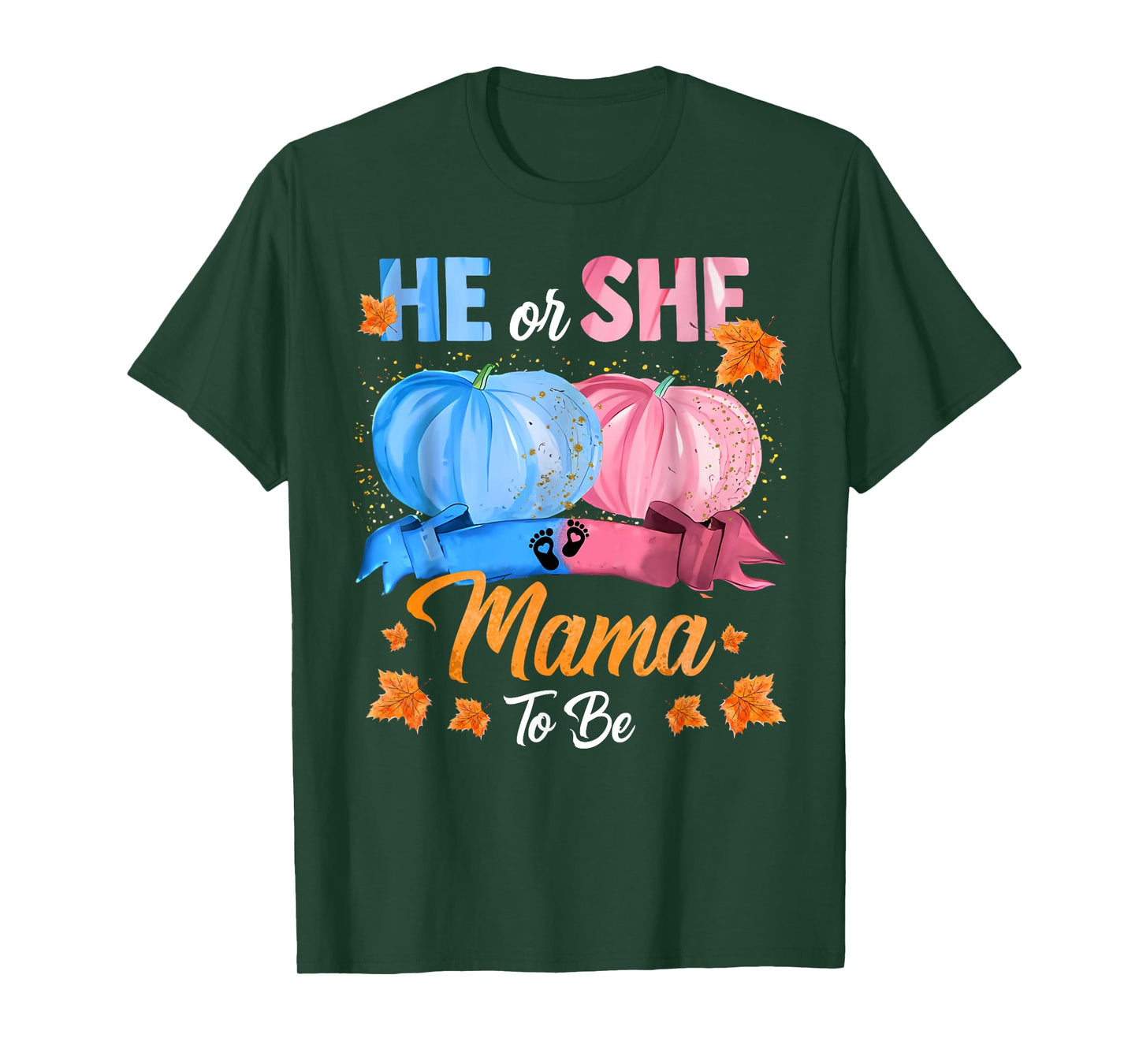Halloween Pumpkin Gender Reveal He or She Mama To Be T-Shirt