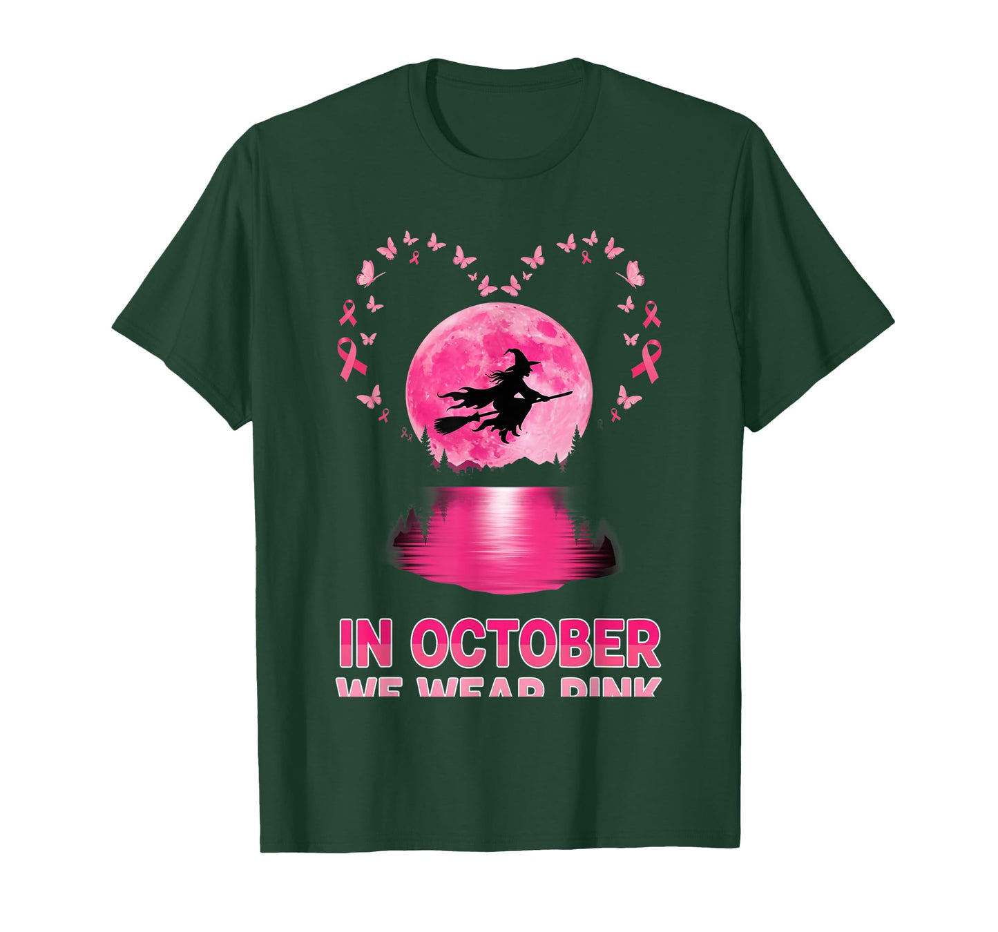 in October We Wear Pink Witch Breast Cancer Awareness T-Shirt