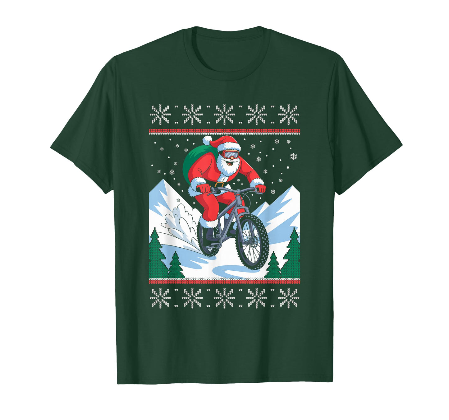 Santa Claus Mountain Bike Ugly Christmas Sweater MTB T-Shirt