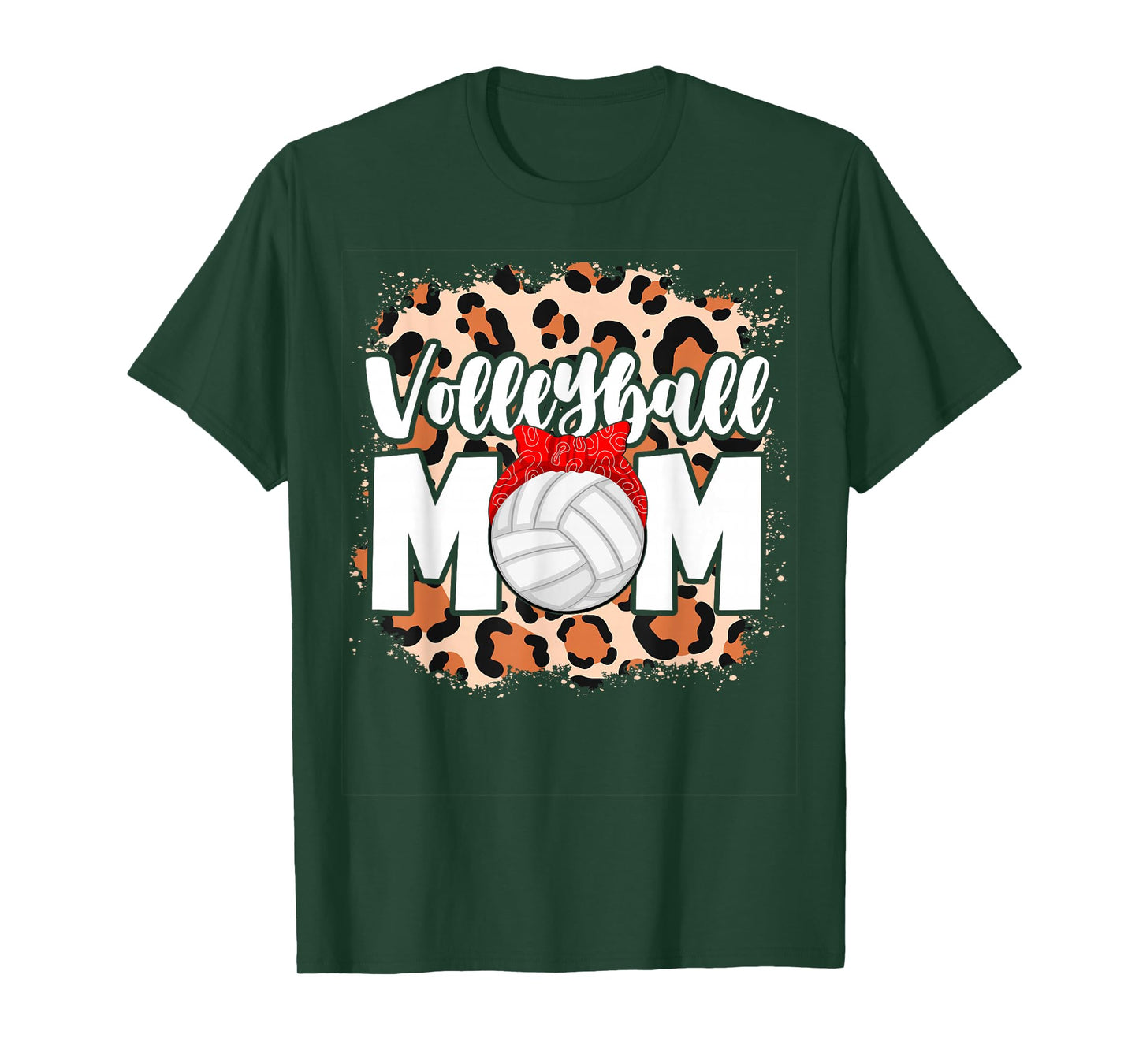 Volleyball Mom Leopard Messy Bun Game Day Funny Mothers Day T-Shirt