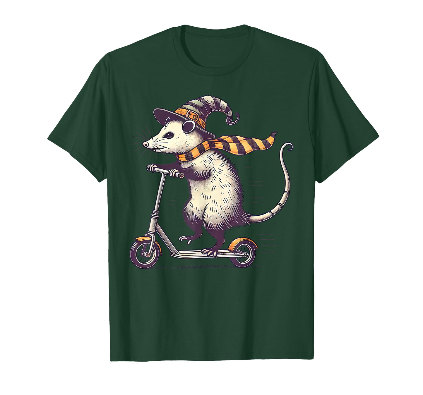 Witch Opossum Riding Scooter Halloween Pumpkin Autumn Fall T-Shirt