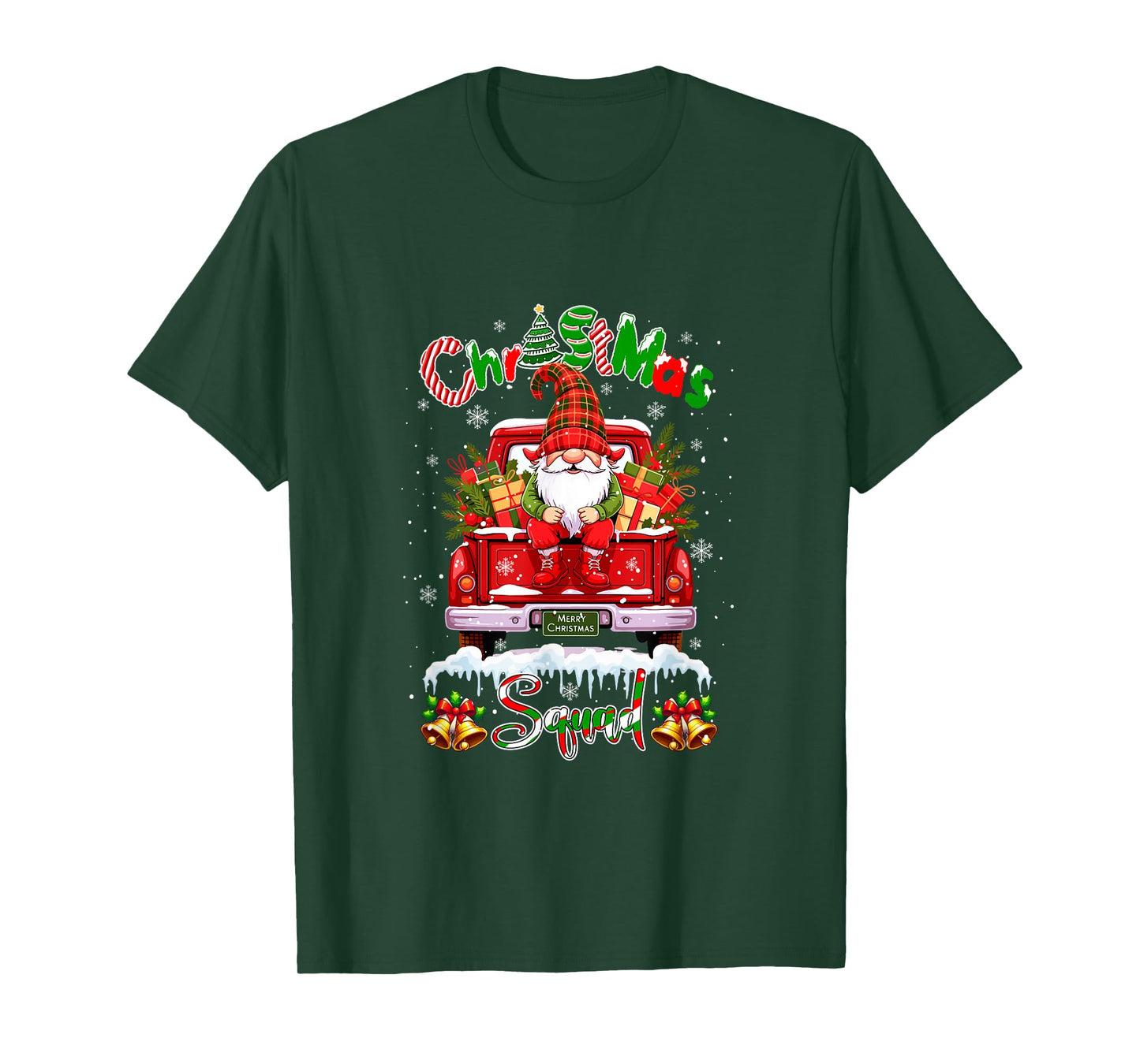 Christmas Squad Colorful Gnome On Pickup Truck Xmas Boxes T-Shirt