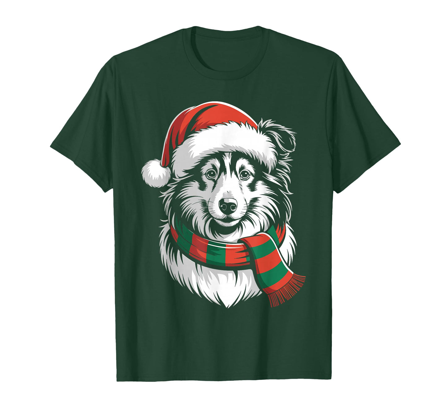 Shetland Sheepdog Dog Xmas Santa Hat Scarf Christmas Costume T-Shirt