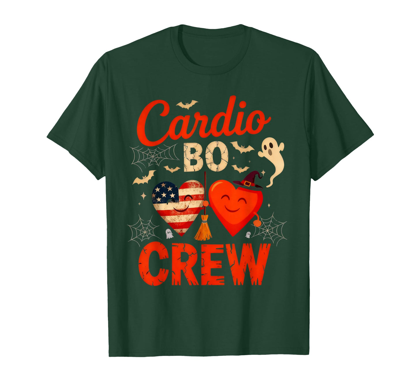 Halloween Cardio Boo Crew Cardiac Nurse Heart Flag American T-Shirt