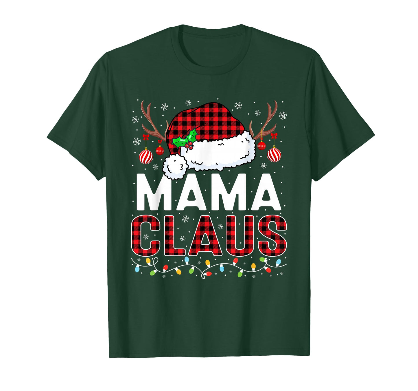 Christmas Lights Mama Claus Family Matching Xmas Pajama T-Shirt