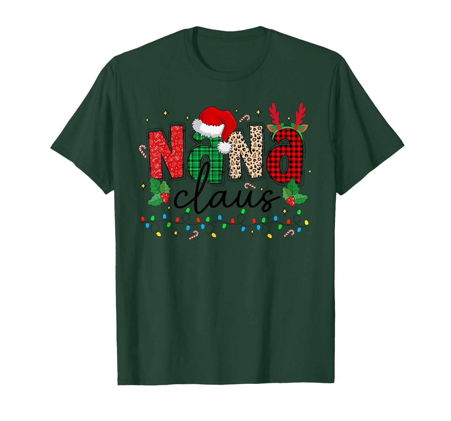 Nana Claus Christmas Santa Hat Reindeer Grandma Grandkids T-Shirt