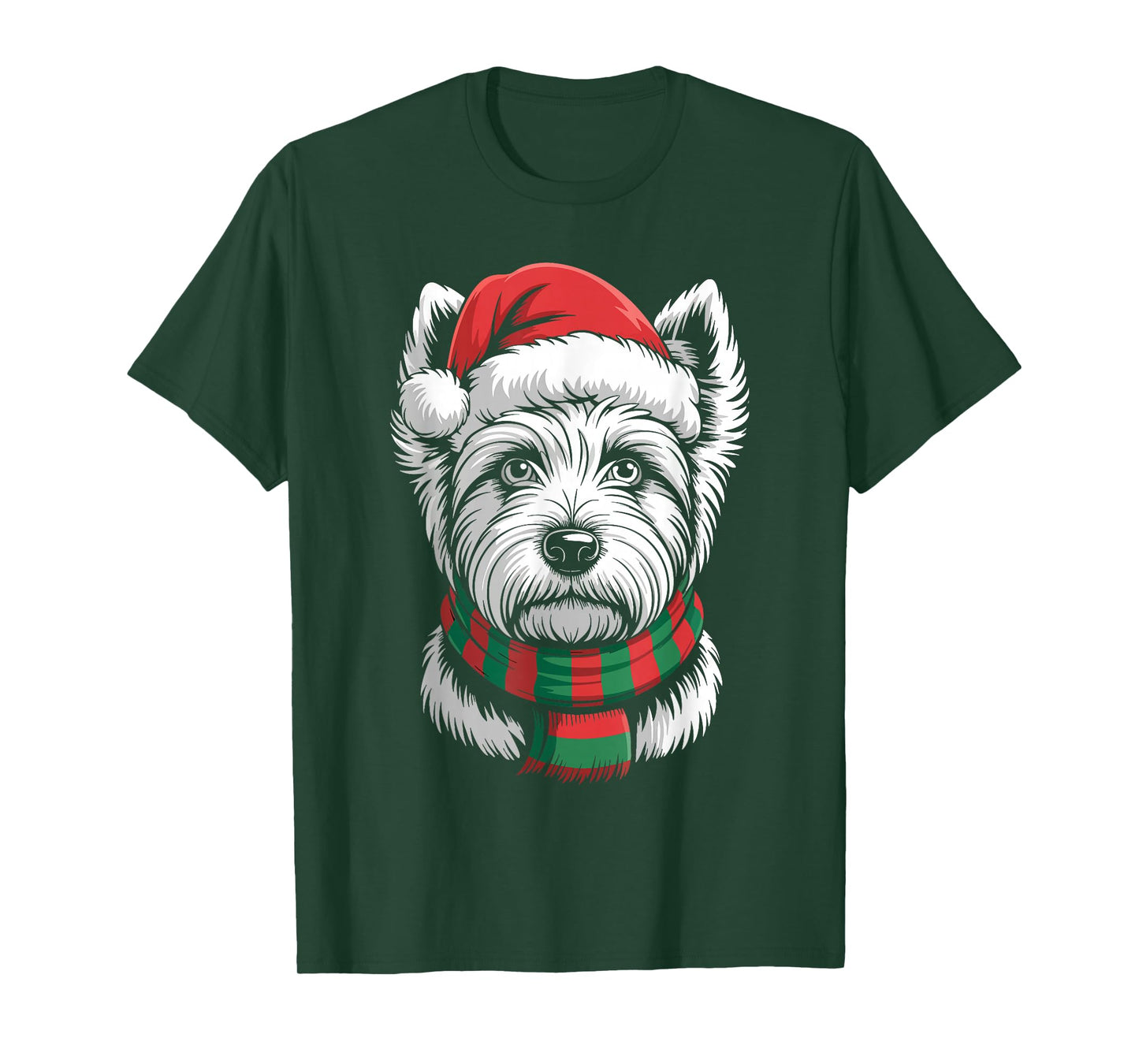 Westie Dog Xmas Santa Hat Scarf Christmas Costume T-Shirt