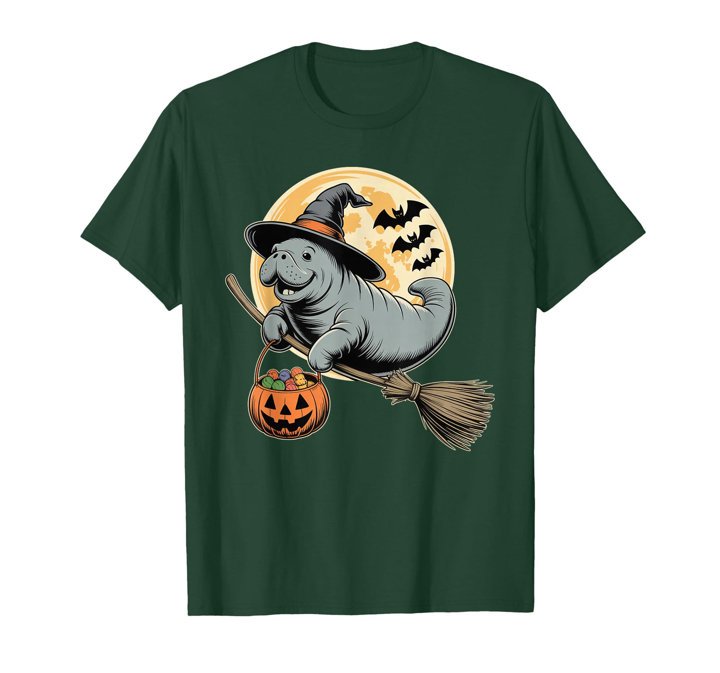 Manatee Witch Hat Pumpkin Halloween Costume Men Women Kids T-Shirt