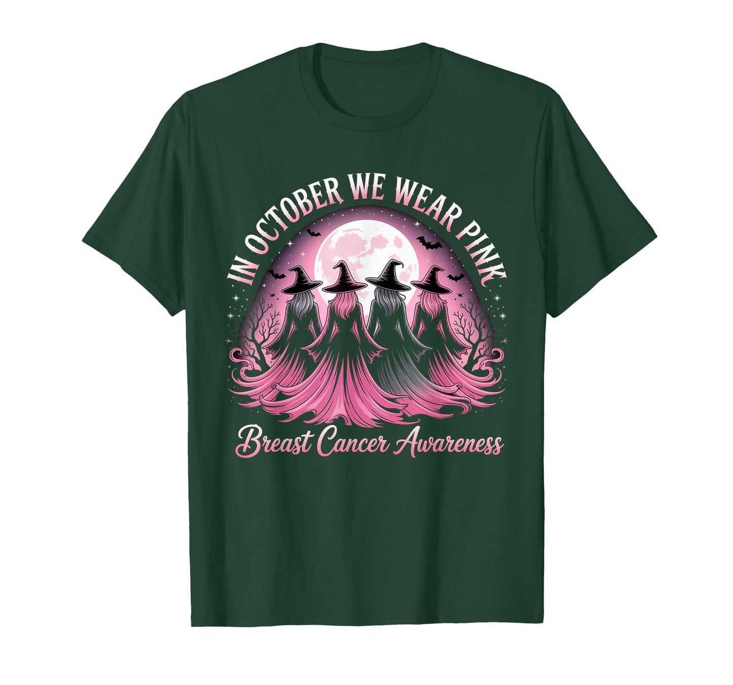 in October We Wear Pink Witches Breast Cancer Awareness T-Shirt