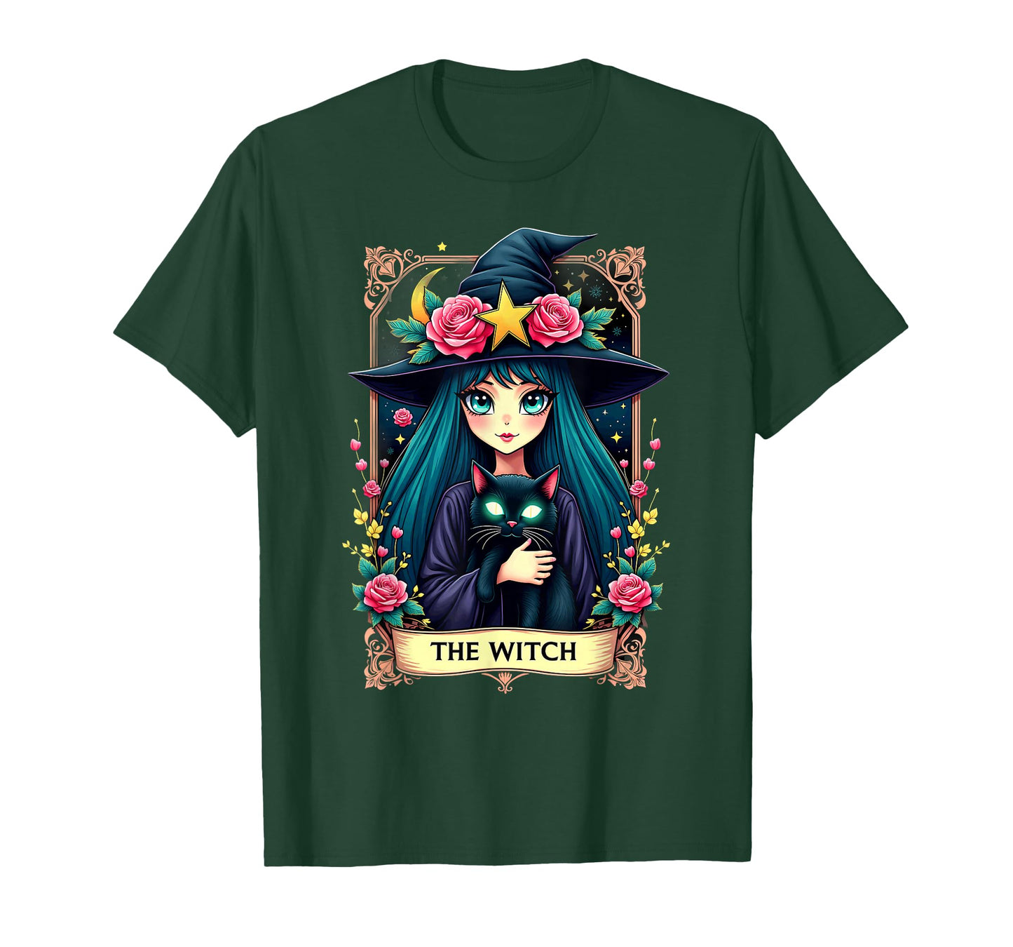 Gothic Tarot Card The Witch with Black Cat T-Shirt